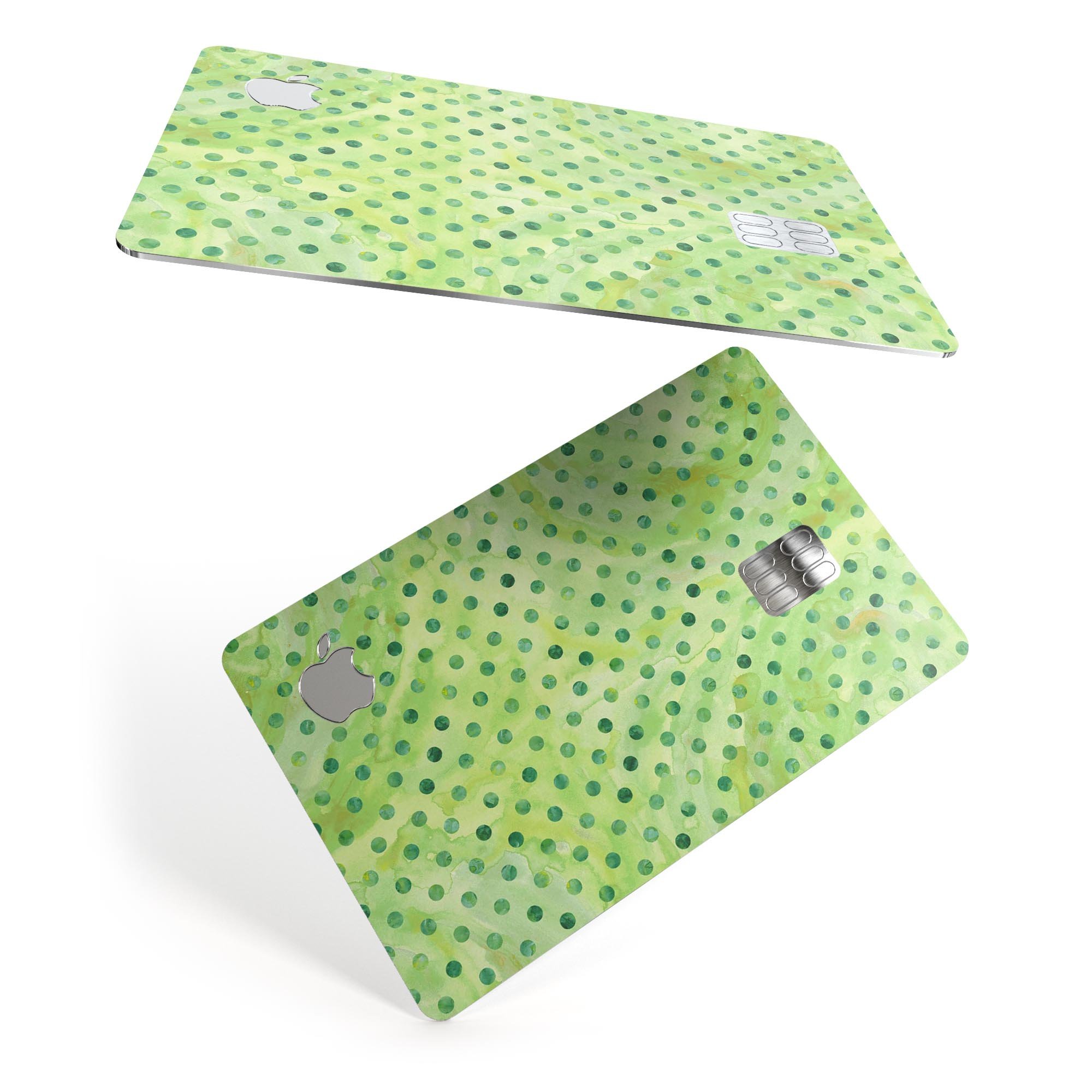 Little Green Watercolor Polka Dots skin for Apple Card, showcasing vibrant colors and a protective design.
