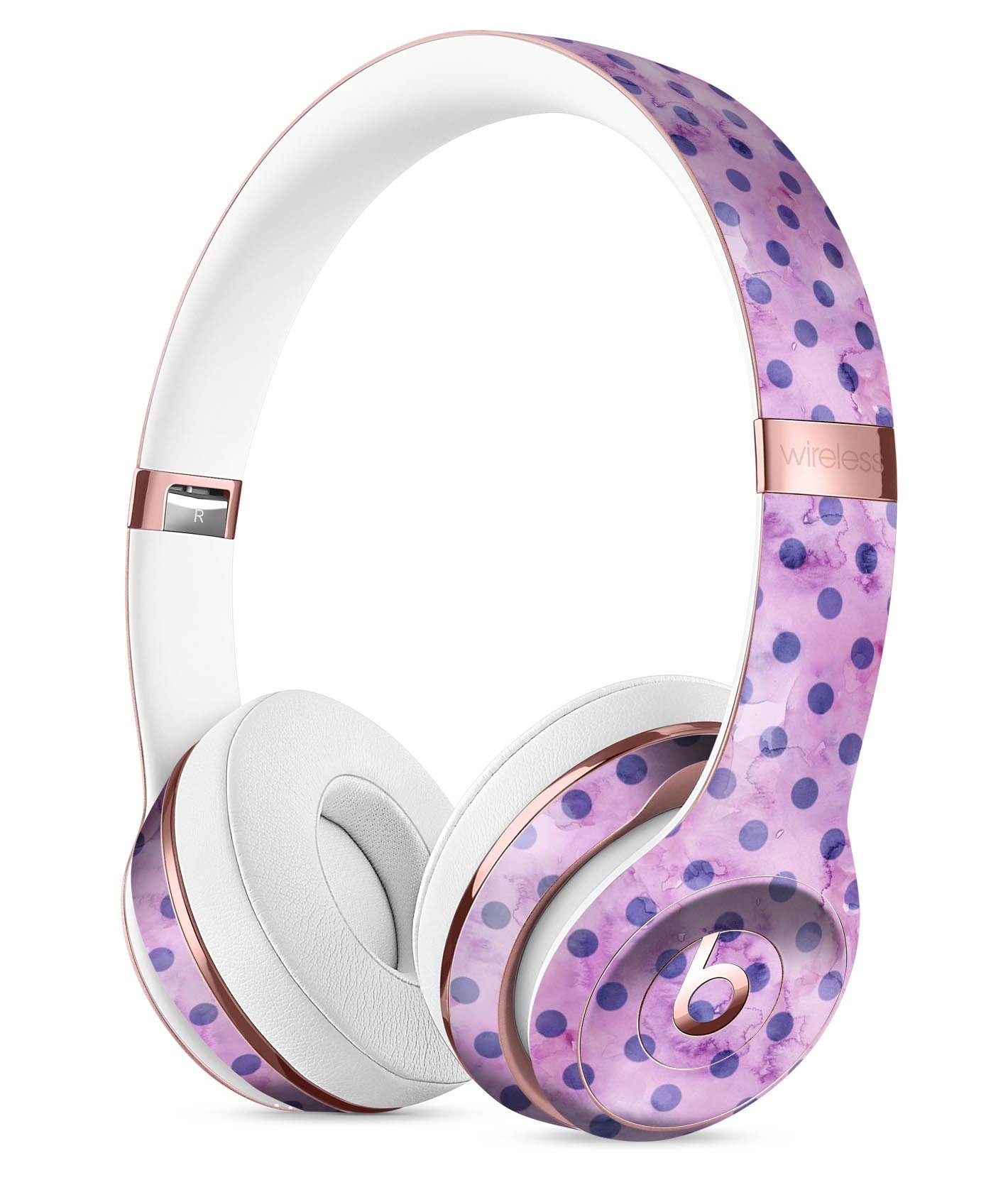 Little Purple Watercolor Polka Dots Skin Kit for Beats by Dre Solo 3 Wireless Headphones, showcasing vibrant colors and unique design.