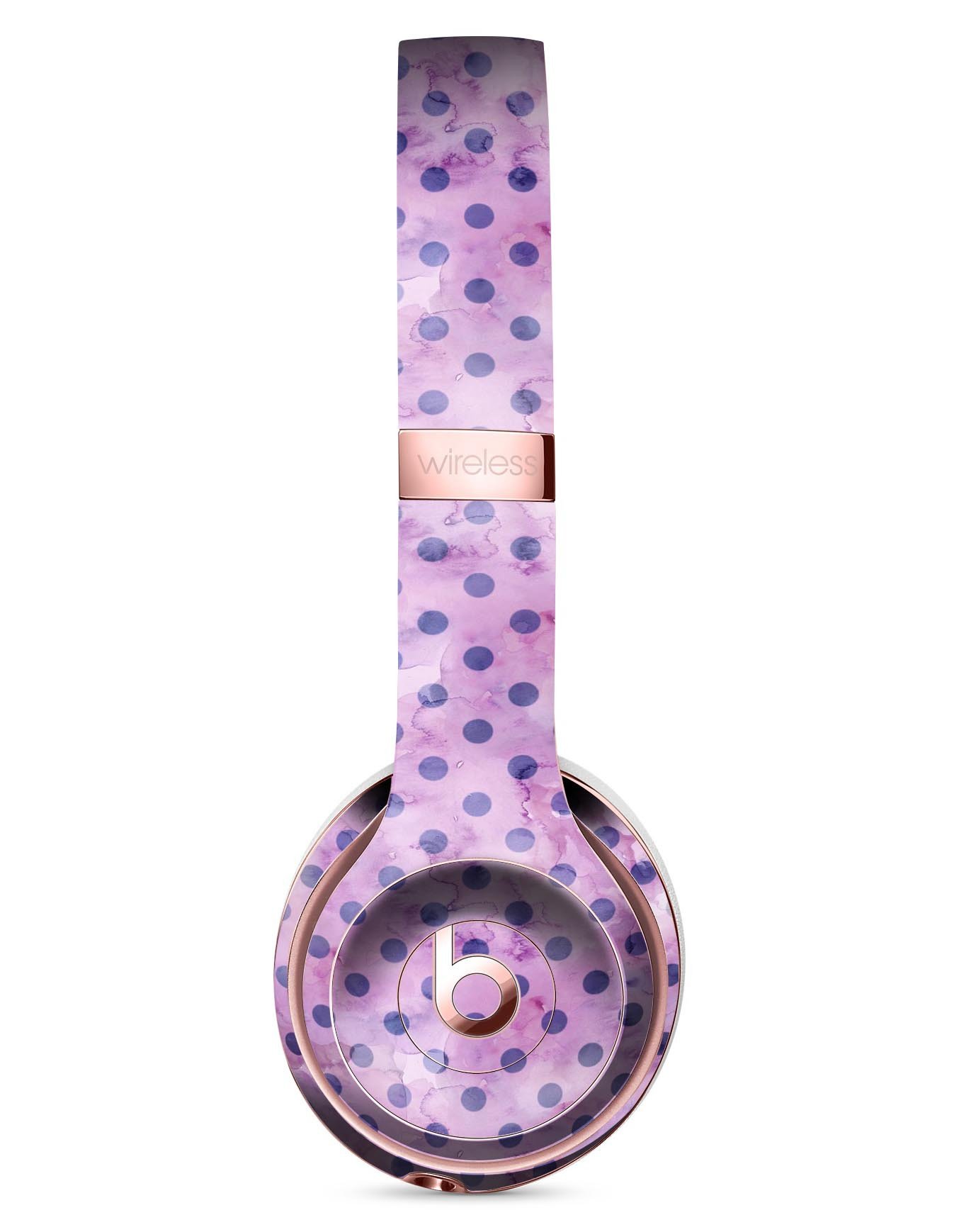 Little Purple Watercolor Polka Dots Skin Kit for Beats by Dre Solo 3 Wireless Headphones, showcasing vibrant colors and unique design.