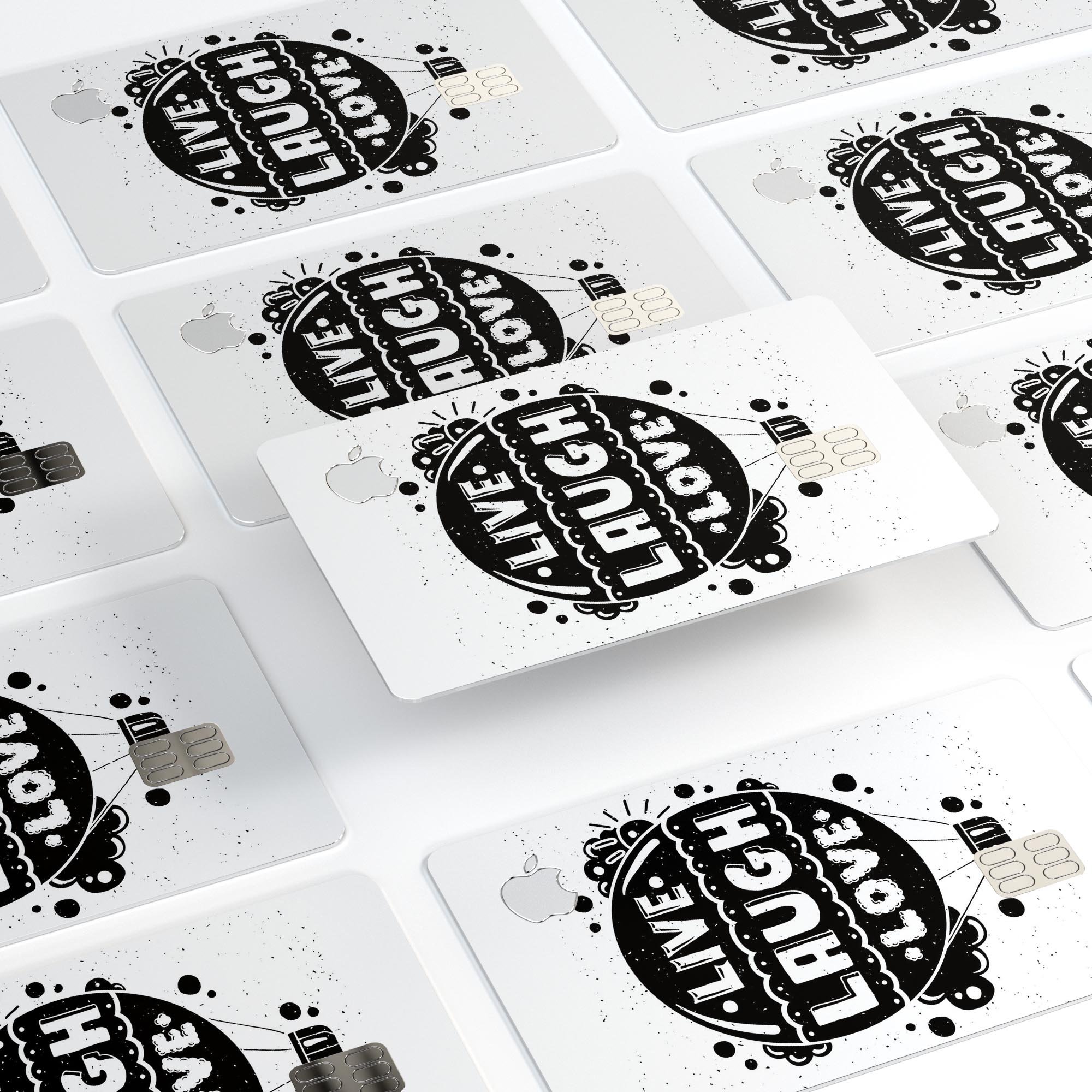 Live Laugh Love Premium Protective Decal Skin-Kit for Apple Card, showcasing its stylish design and durable vinyl material.