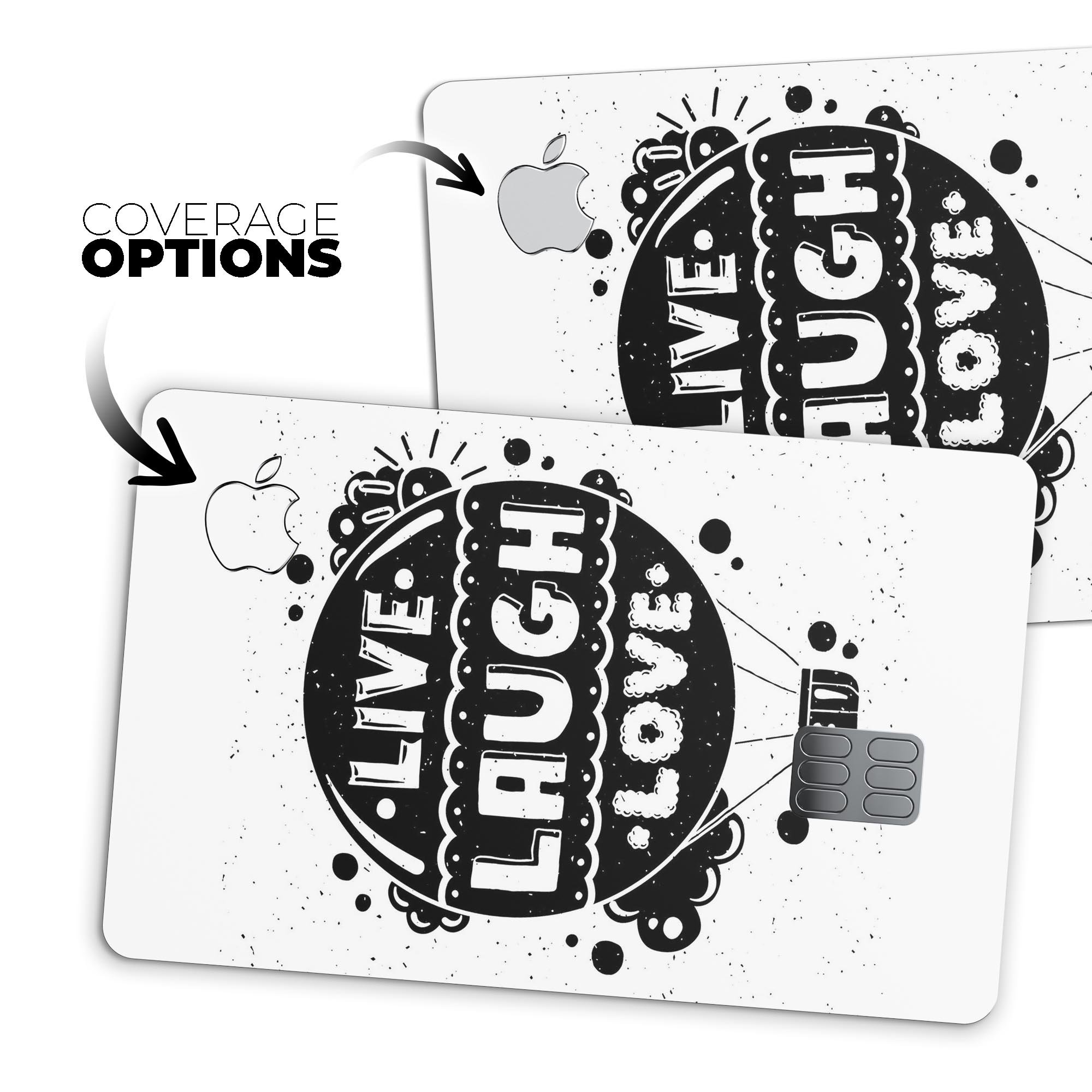 Live Laugh Love Premium Protective Decal Skin-Kit for Apple Card, showcasing its stylish design and durable vinyl material.