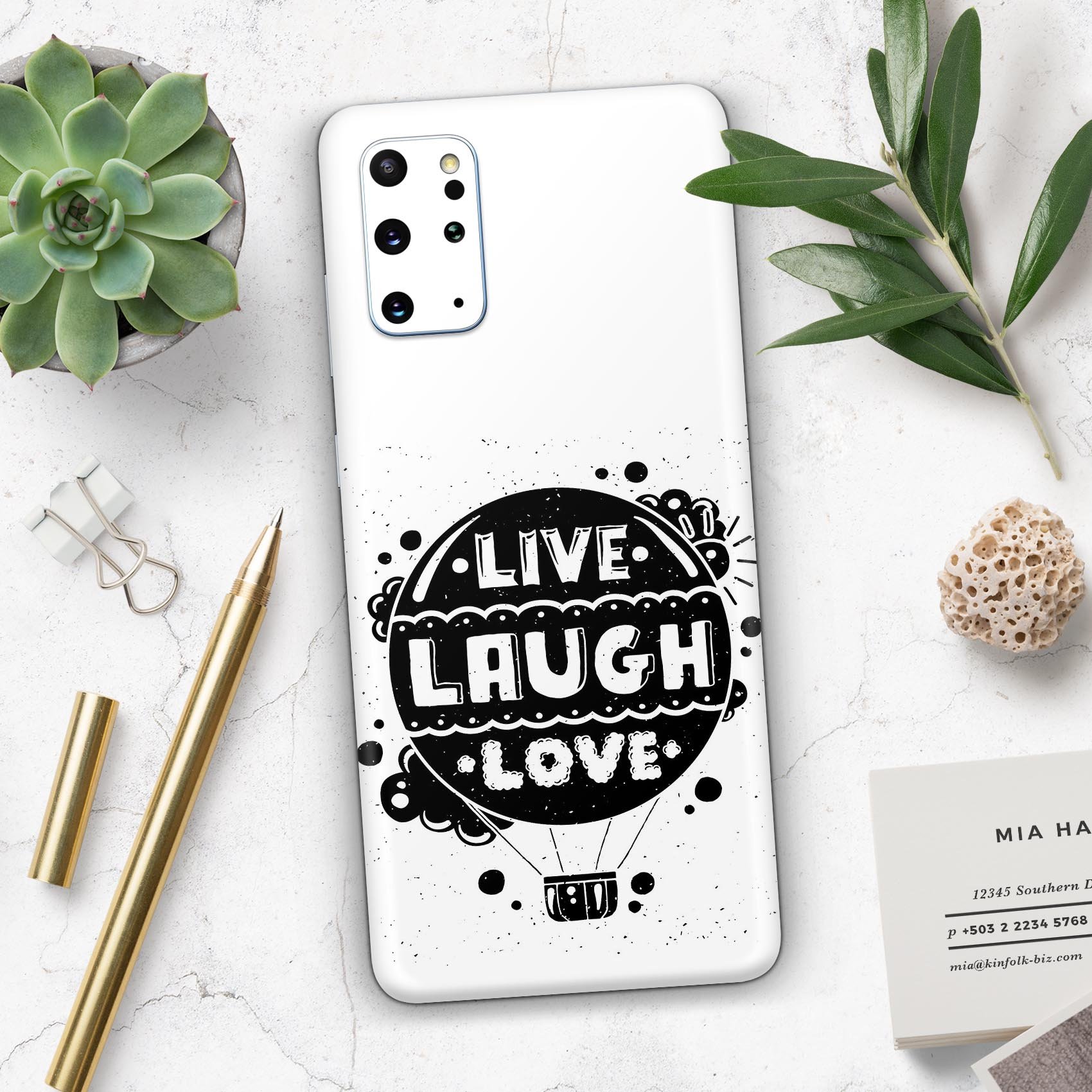 Live Laugh Love Skin-Kit for Samsung Galaxy S20, featuring a stylish design and premium vinyl material.