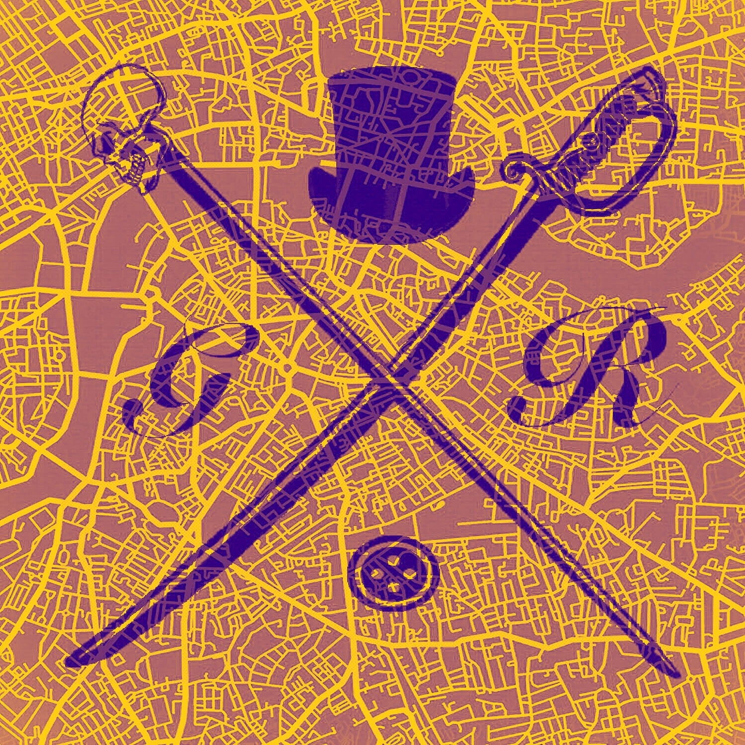 A luxurious gold ladies scarf featuring a detailed London street map design and the Gentleman Rogue logo.