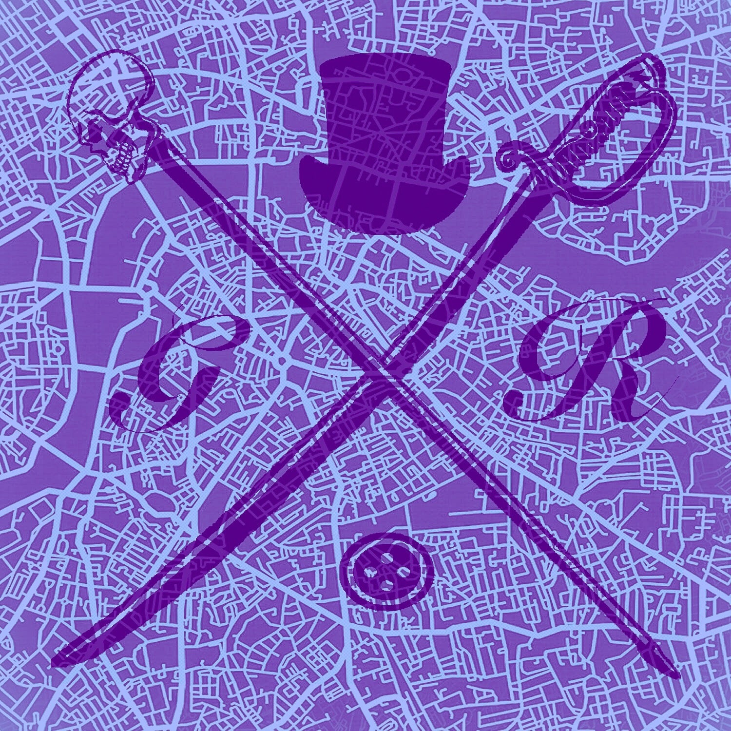 A luxurious purple ladies scarf featuring a detailed London street map design, elegantly draped.