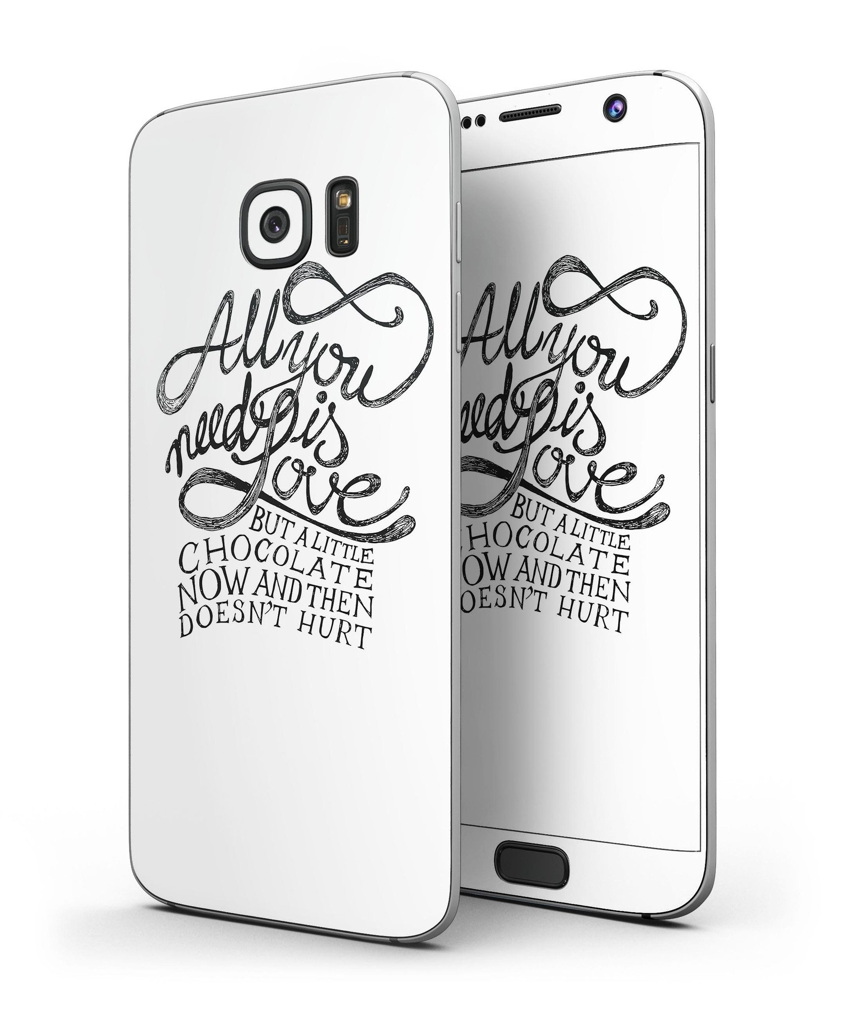 Love and Chocolate Full Body Skin-Kit for Samsung Galaxy S7, showcasing its stylish design and premium vinyl material.