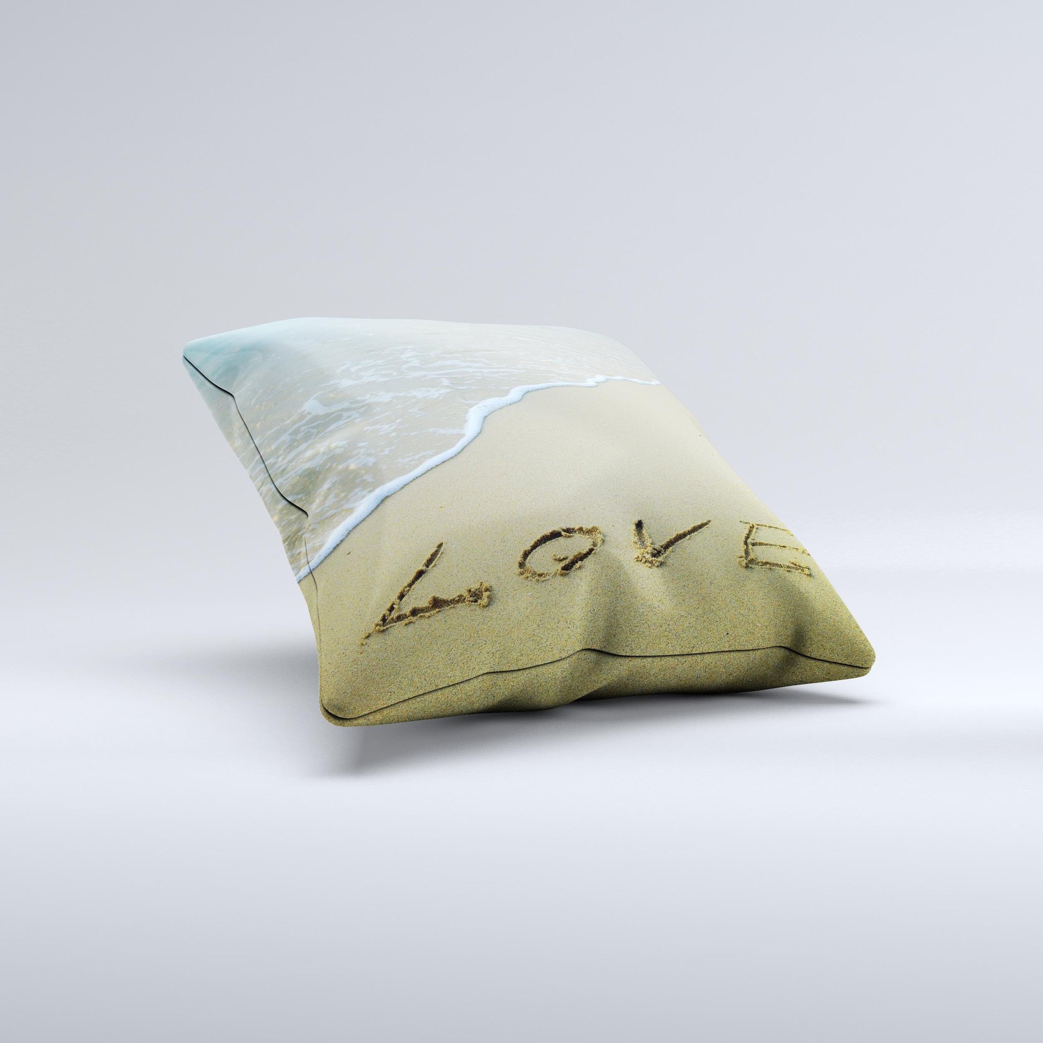 Love Beach Sand Ink-Fuzed Decorative Throw Pillow featuring unique beach-themed design, soft fabric, and high-quality craftsmanship.
