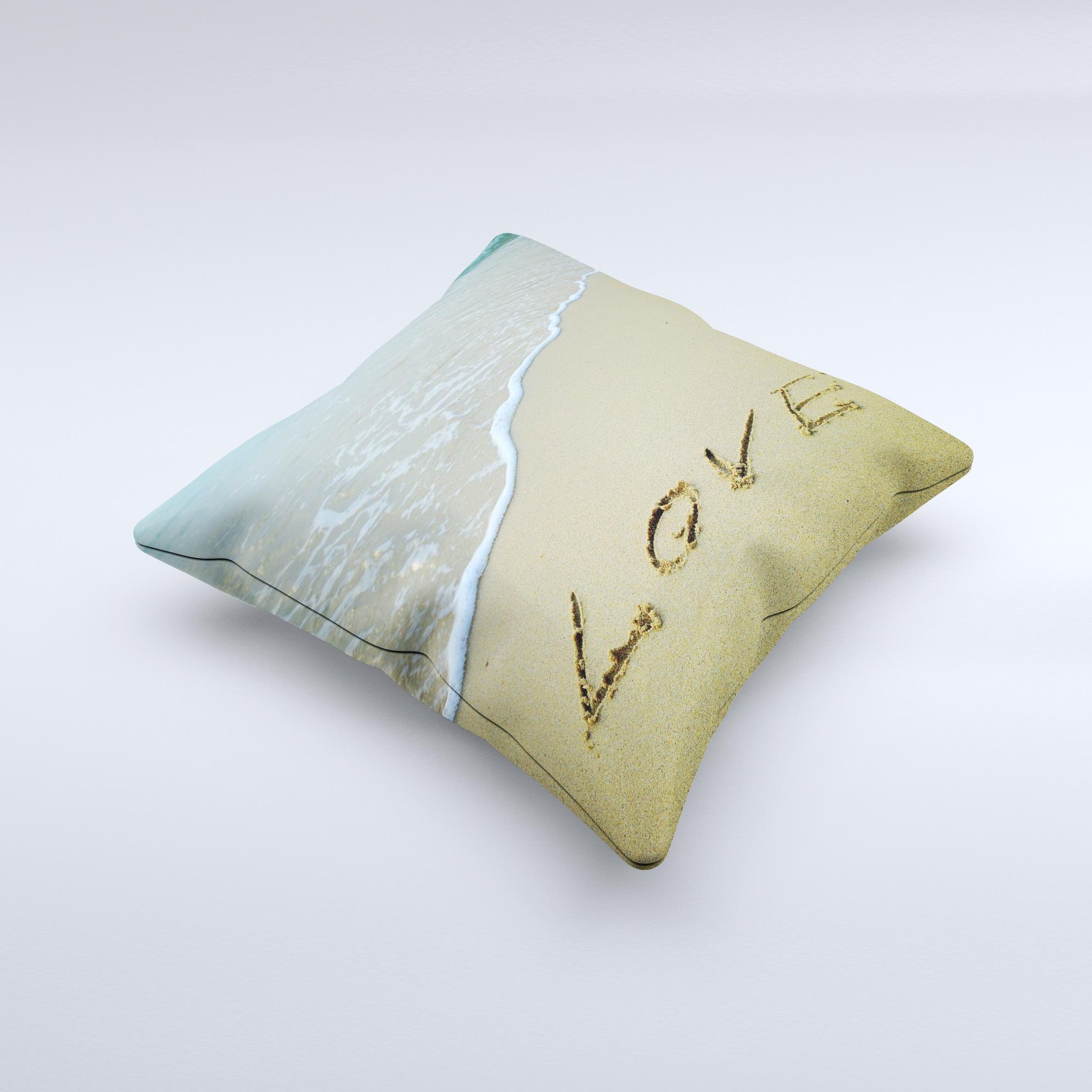 Love Beach Sand Ink-Fuzed Decorative Throw Pillow featuring unique beach-themed design, soft fabric, and high-quality craftsmanship.