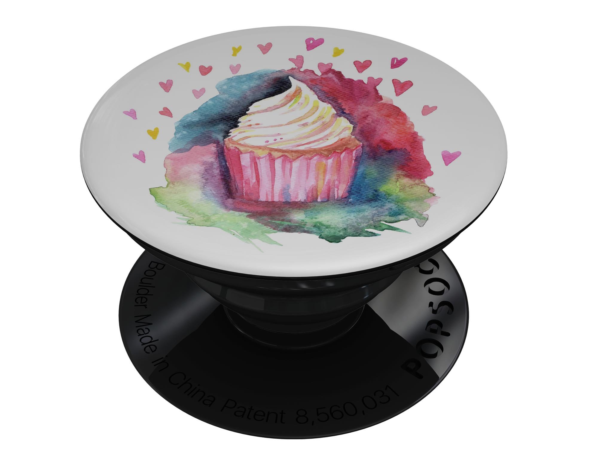 Love, Cupcakes, and Watercolor Skin Kit for PopSockets featuring vibrant colors and a fun design.