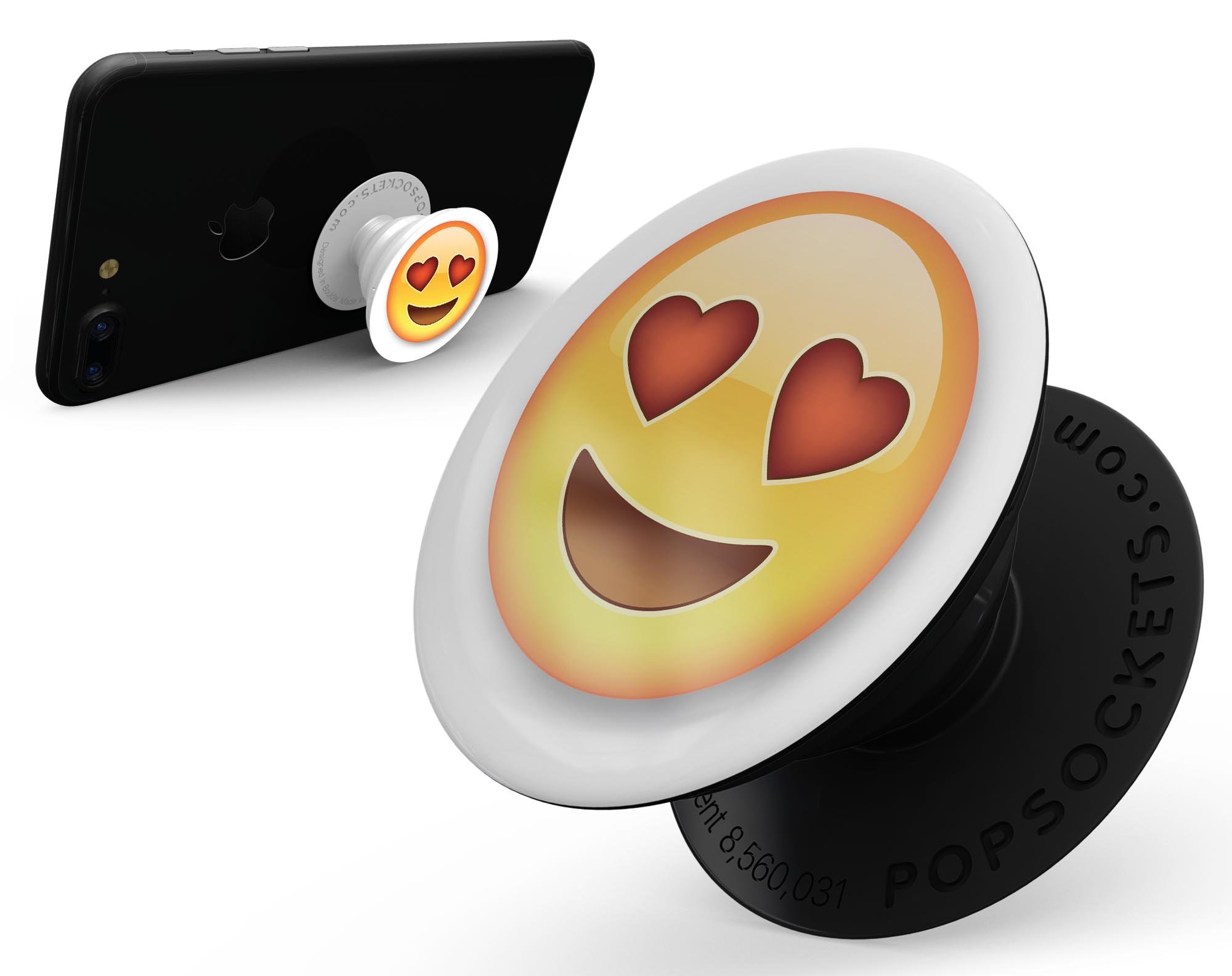 Love Emoticon Emoji Skin Kit for PopSockets, featuring vibrant colors and a fun design, perfect for personalizing smartphone grips.