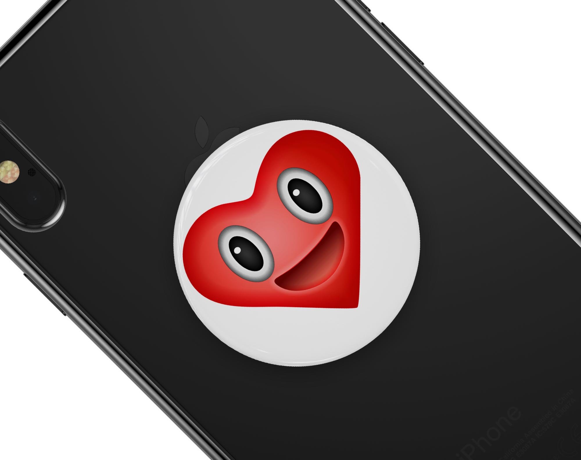 Love Eyes Emoticon Emoji Skin Kit for PopSockets, featuring a vibrant emoticon design on premium vinyl.