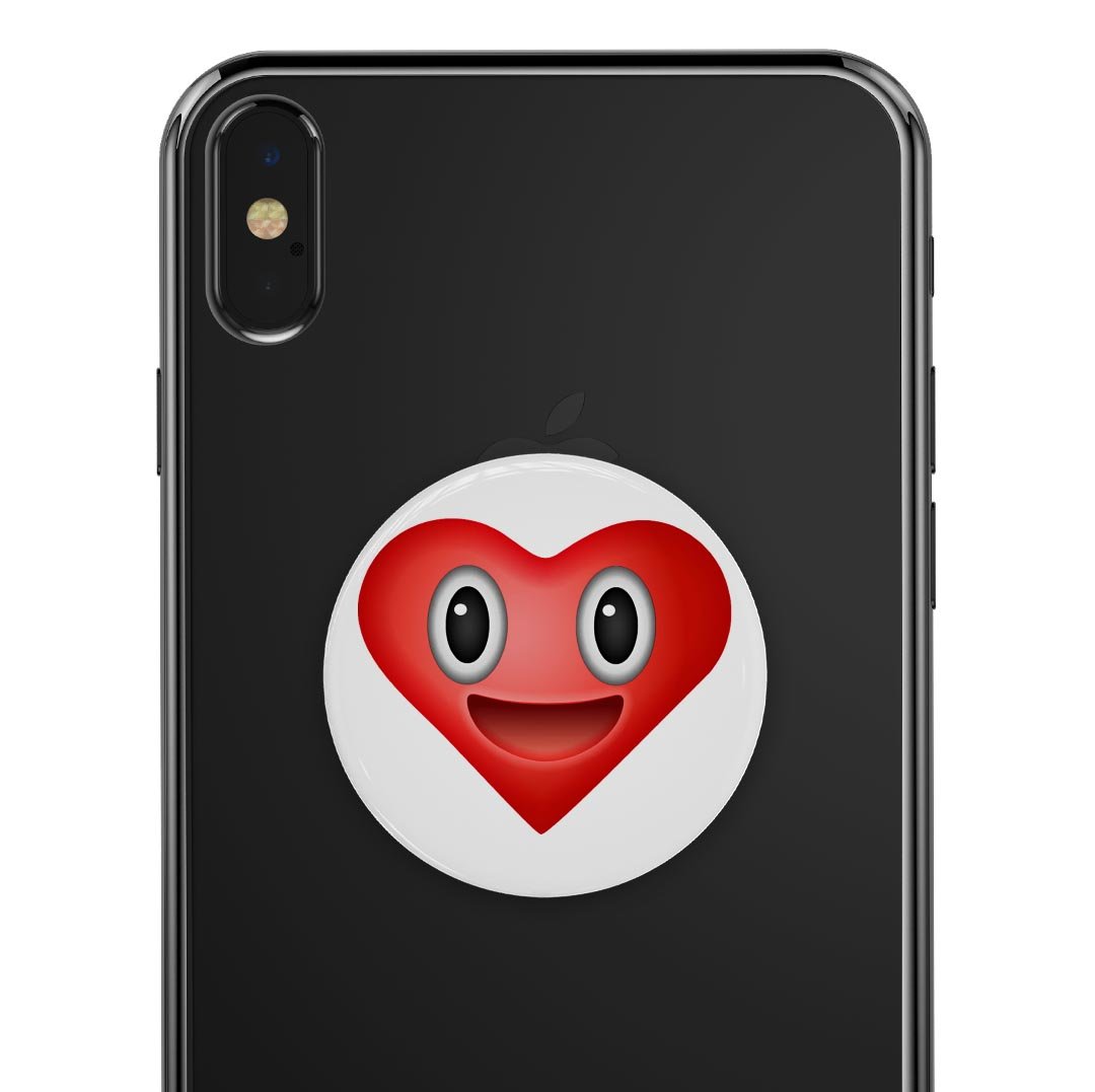 Love Eyes Emoticon Emoji Skin Kit for PopSockets, featuring a vibrant emoticon design on premium vinyl.