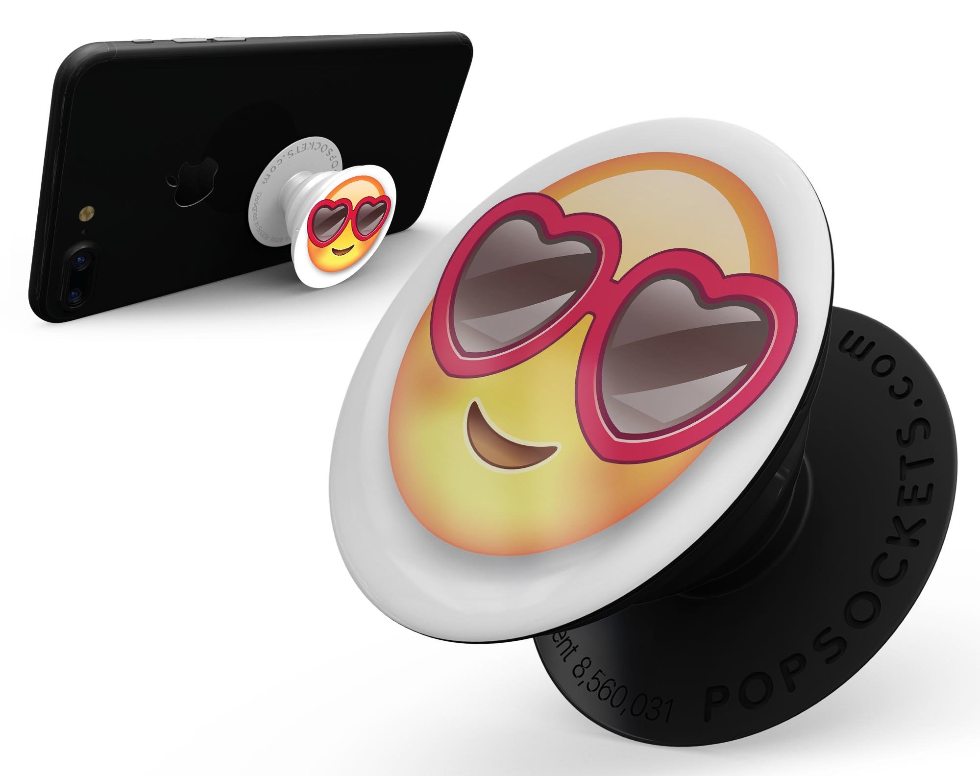 Love Glasses Emoticon Emoji Skin Kit for PopSockets, featuring vibrant colors and a fun design, perfect for personalizing smartphone grips.