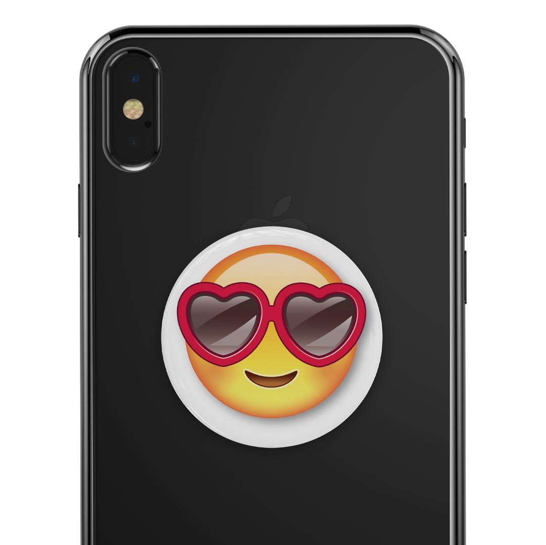 Love Glasses Emoticon Emoji Skin Kit for PopSockets, featuring vibrant colors and a fun design, perfect for personalizing smartphone grips.