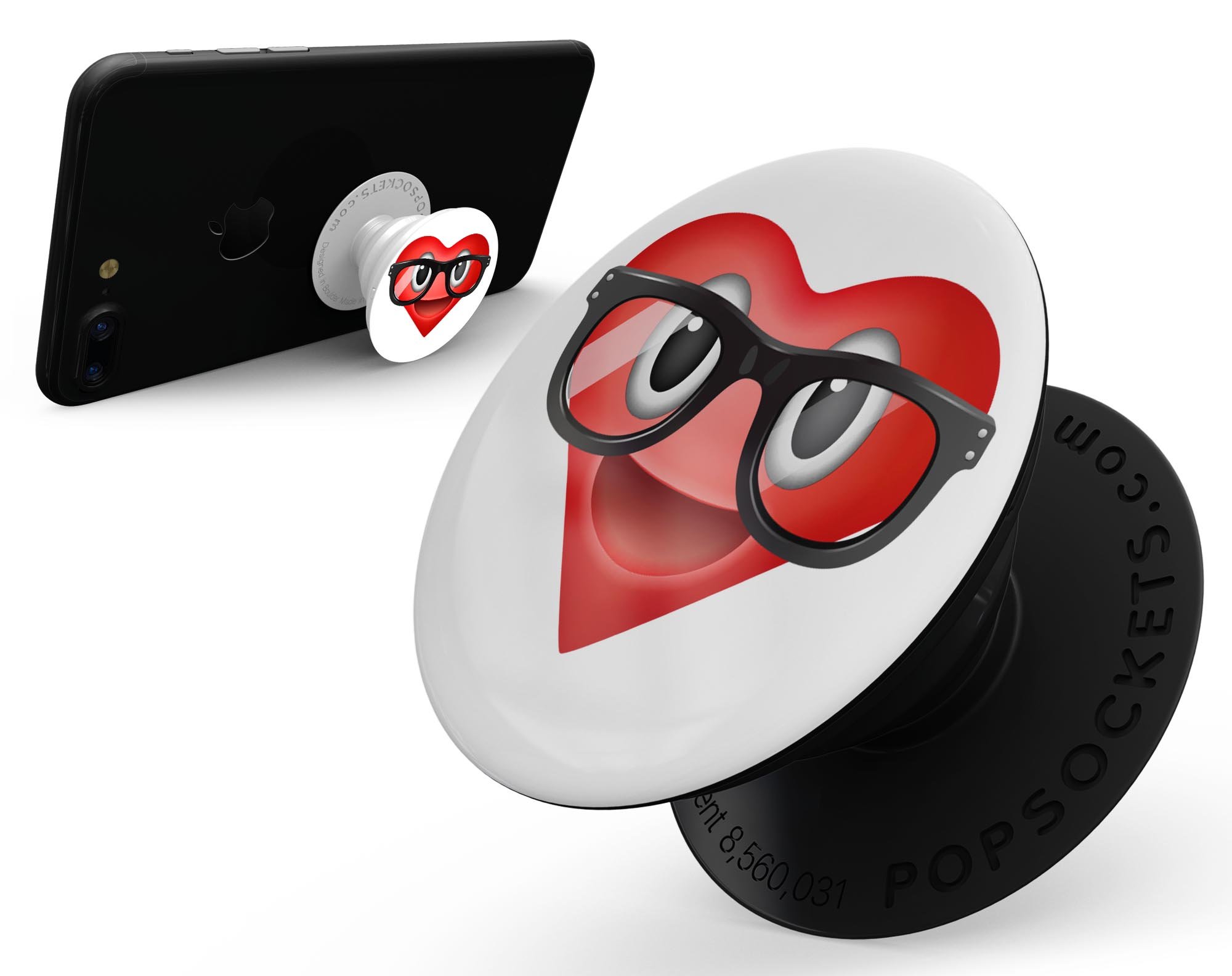 Love Glasses V2 Emoticon Emoji skin kit for PopSockets, featuring vibrant colors and a playful design.