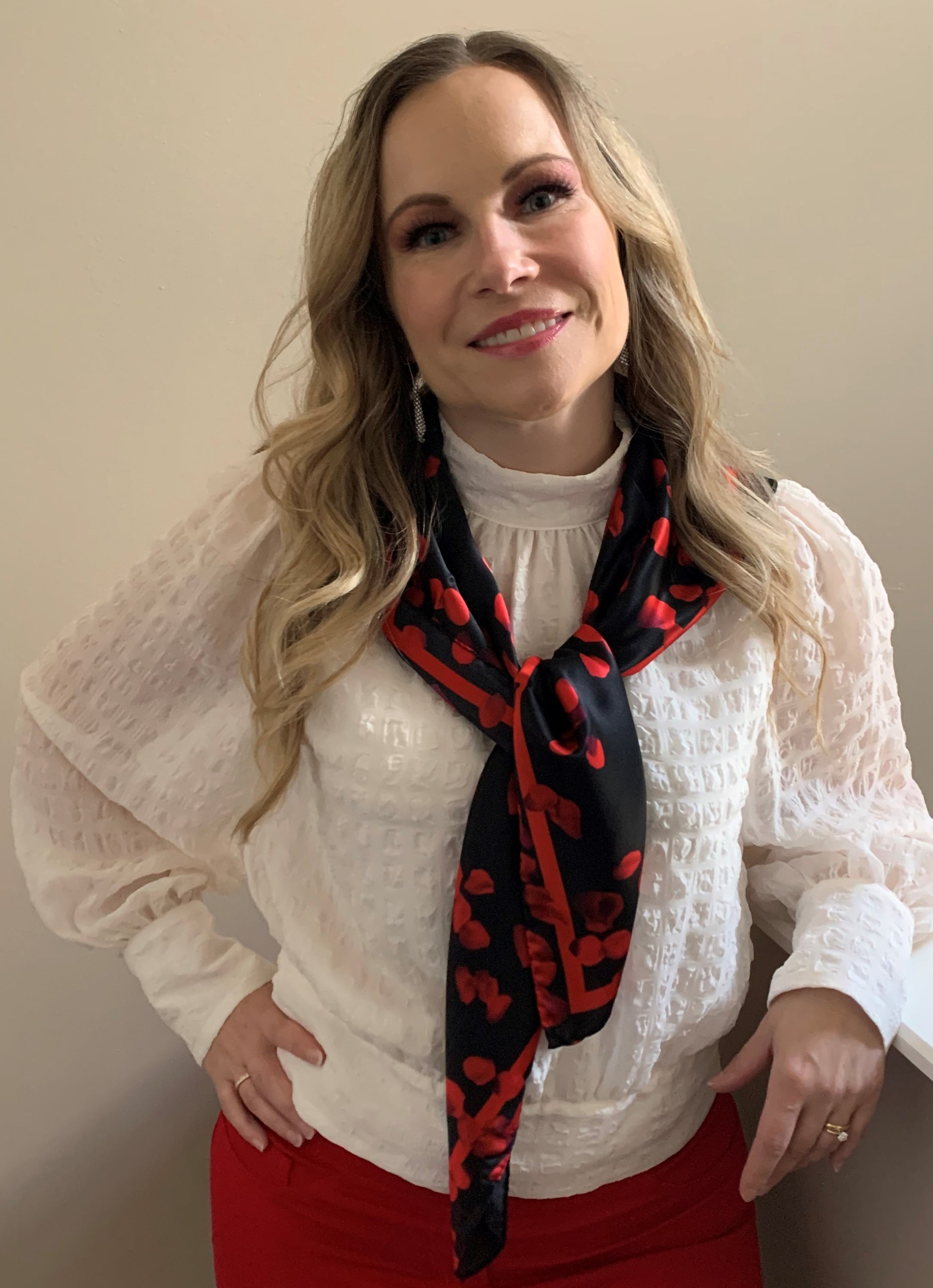 Love Knows No Borders Ladies Silk Scarf featuring vibrant rose petal design on luxurious Italian silk.