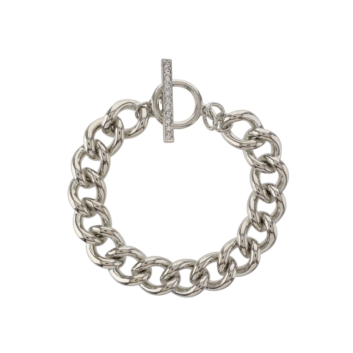 loveRocks Crystal Toggle T Bar Bracelet featuring a stylish chain and sparkling crystal detail, perfect for elegant accessorizing.