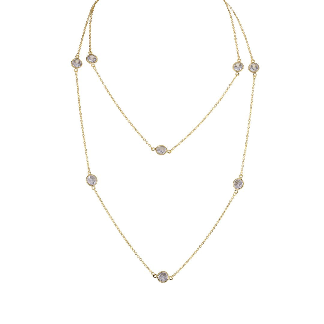 loveRocks CZ Chanelle Set Super Long Chain Necklace featuring sparkling cubic zirconia stones on a long, elegant chain.