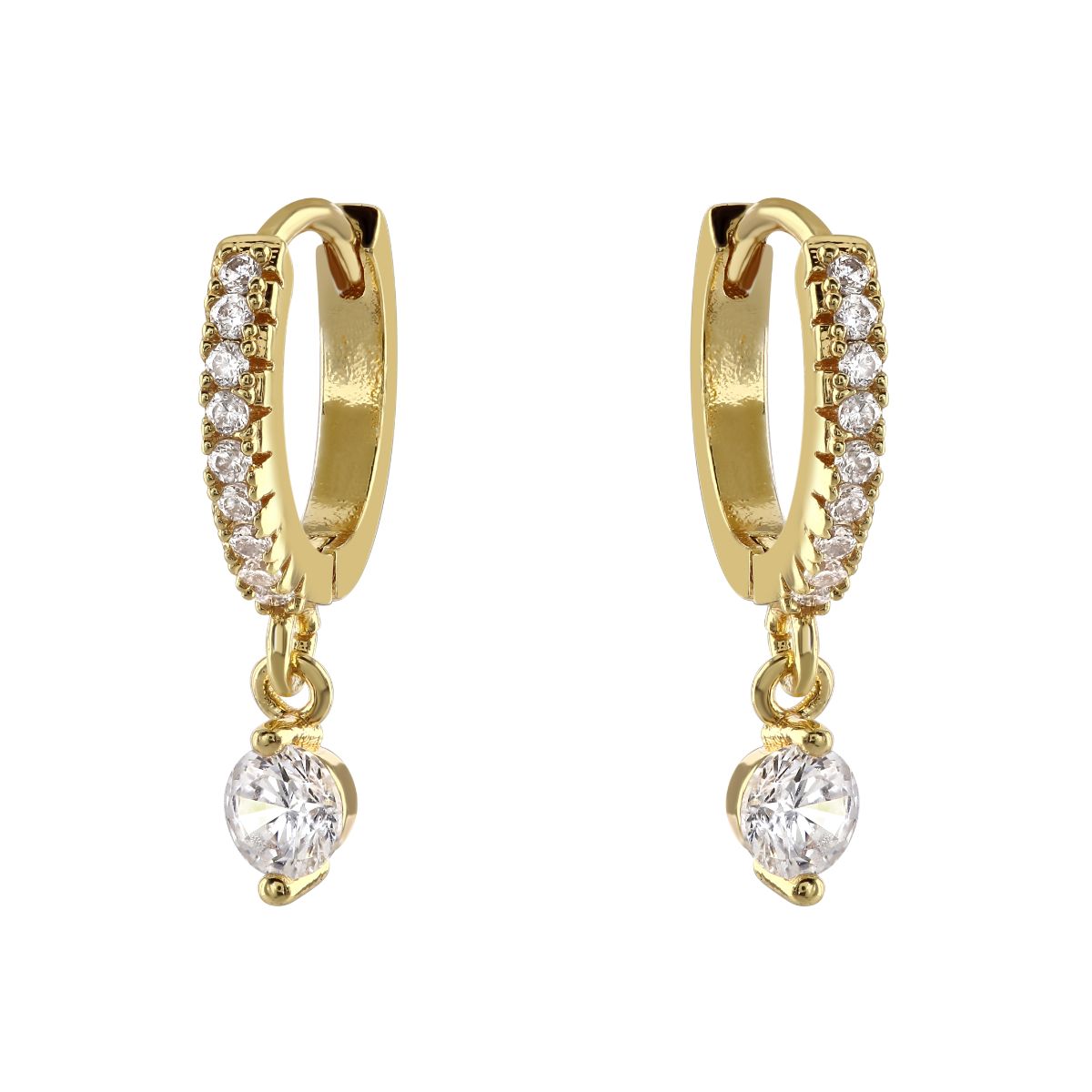 loveRocks Huggie Hoop Earrings featuring sparkling Cubic Zirconia stones and a mini CZ drop, elegantly designed for everyday wear.