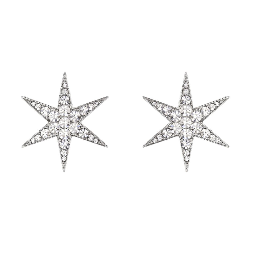loveRocks Mega Crystal Encrusted Star Stud Earring in Silver, featuring a large star design adorned with sparkling stones.