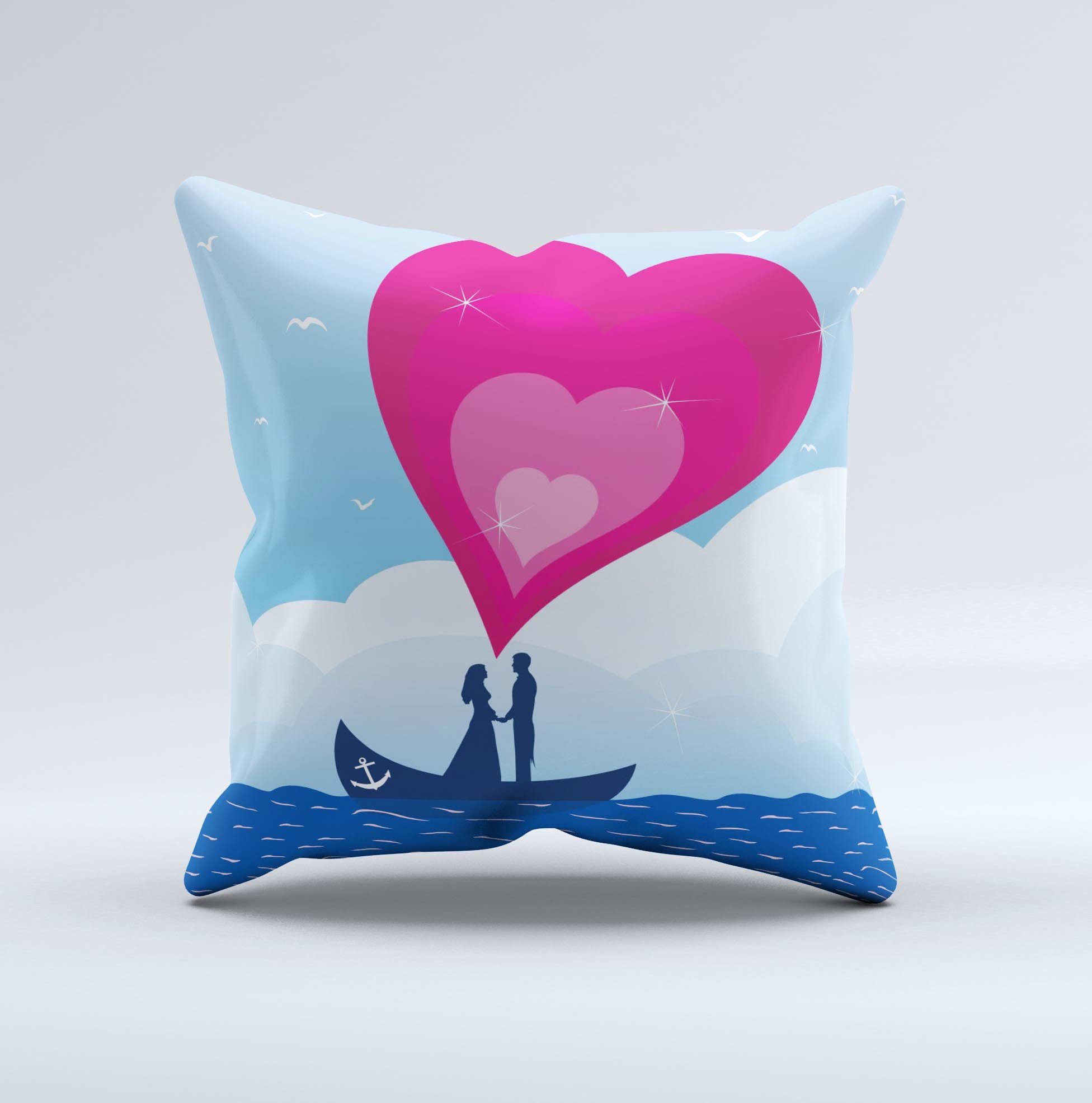 Love-Sail Heart Trip ink-Fuzed Decorative Throw Pillow featuring a vibrant heart design, handcrafted in Virginia with high-quality materials.