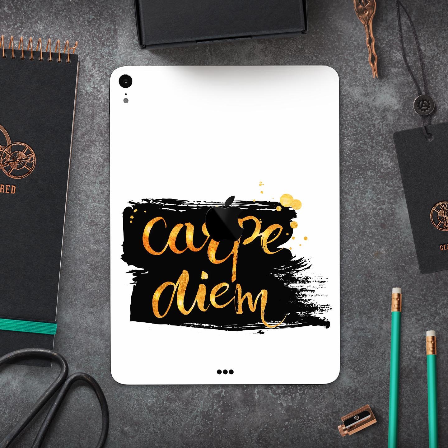 Lux Carpe Diem Full Body Skin Decal for Apple iPad Pro 12.9", showcasing its vibrant design and premium 3M material.