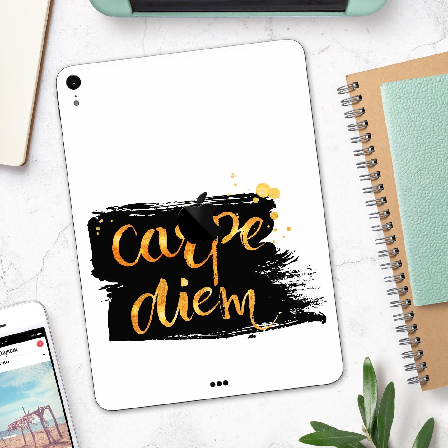 Lux Carpe Diem Full Body Skin Decal for Apple iPad Pro 12.9", showcasing its vibrant design and premium 3M material.