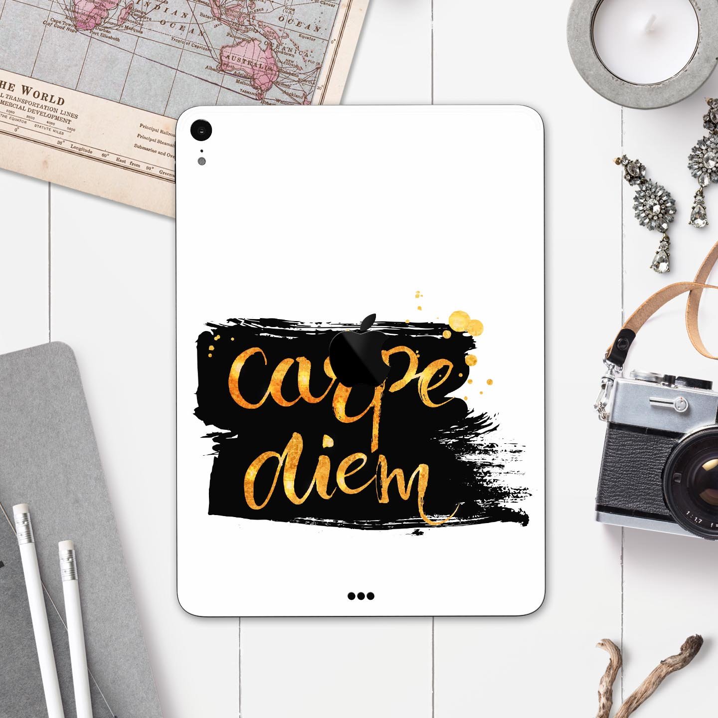 Lux Carpe Diem Full Body Skin Decal for Apple iPad Pro 12.9", showcasing its vibrant design and premium 3M material.