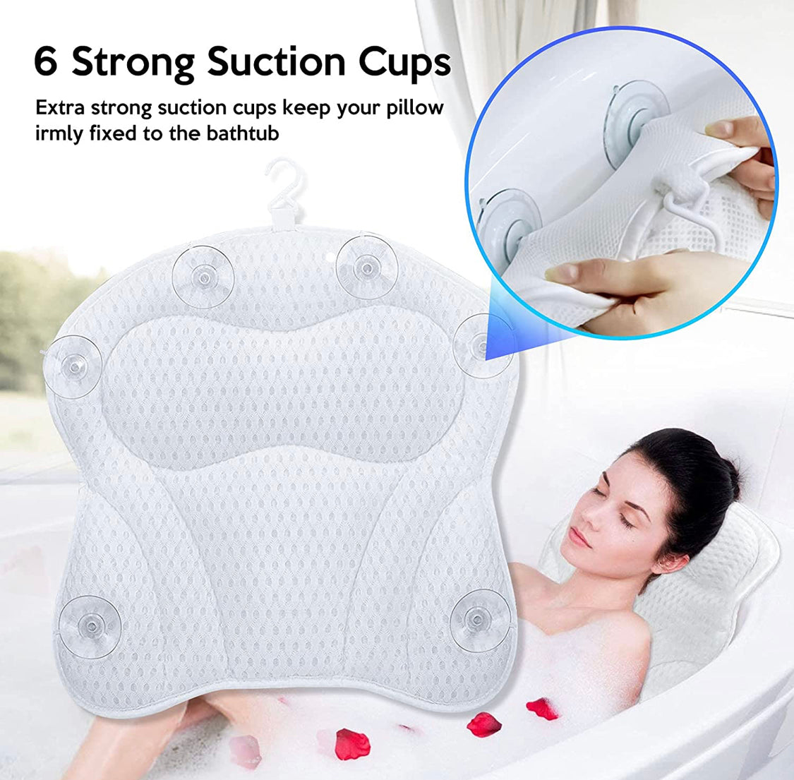 Luxury Mesh Relaxation Soft Bathtub Pillow with ergonomic butterfly shape and suction cups for stability, designed for ultimate comfort.