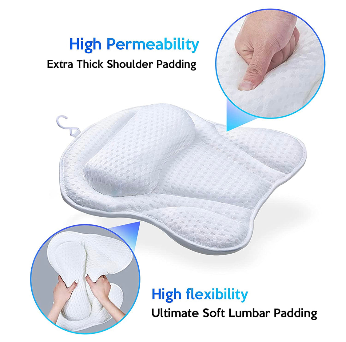 Luxury Mesh Relaxation Soft Bathtub Pillow with ergonomic butterfly shape and suction cups for stability, designed for ultimate comfort.