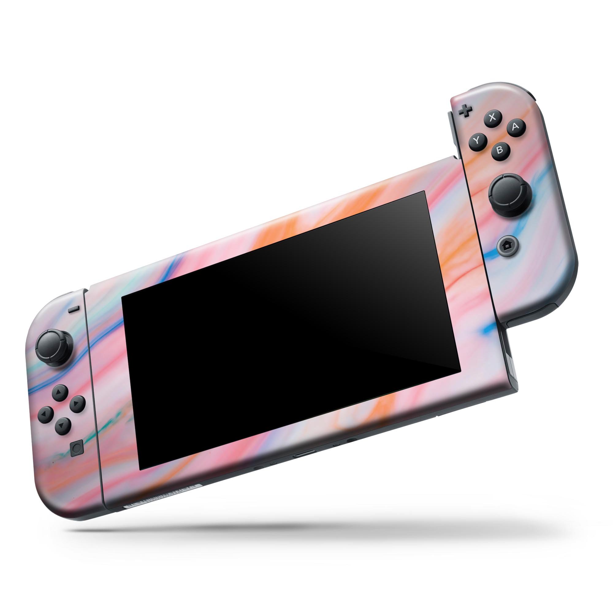 Magical Coral Marble V5 skin decal wrap kit for Nintendo Switch, showcasing vibrant coral marble design and soft-touch matte finish.