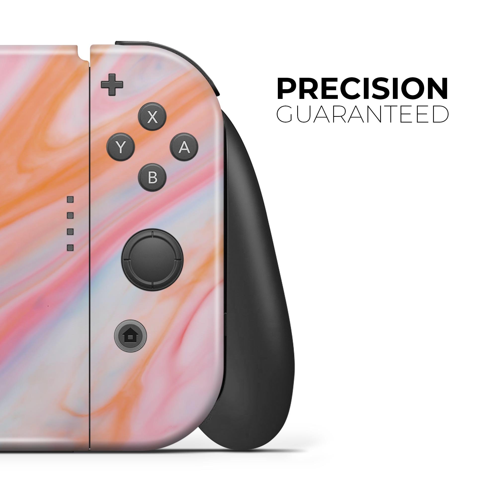 Magical Coral Marble V5 skin decal wrap kit for Nintendo Switch, showcasing vibrant coral marble design and soft-touch matte finish.