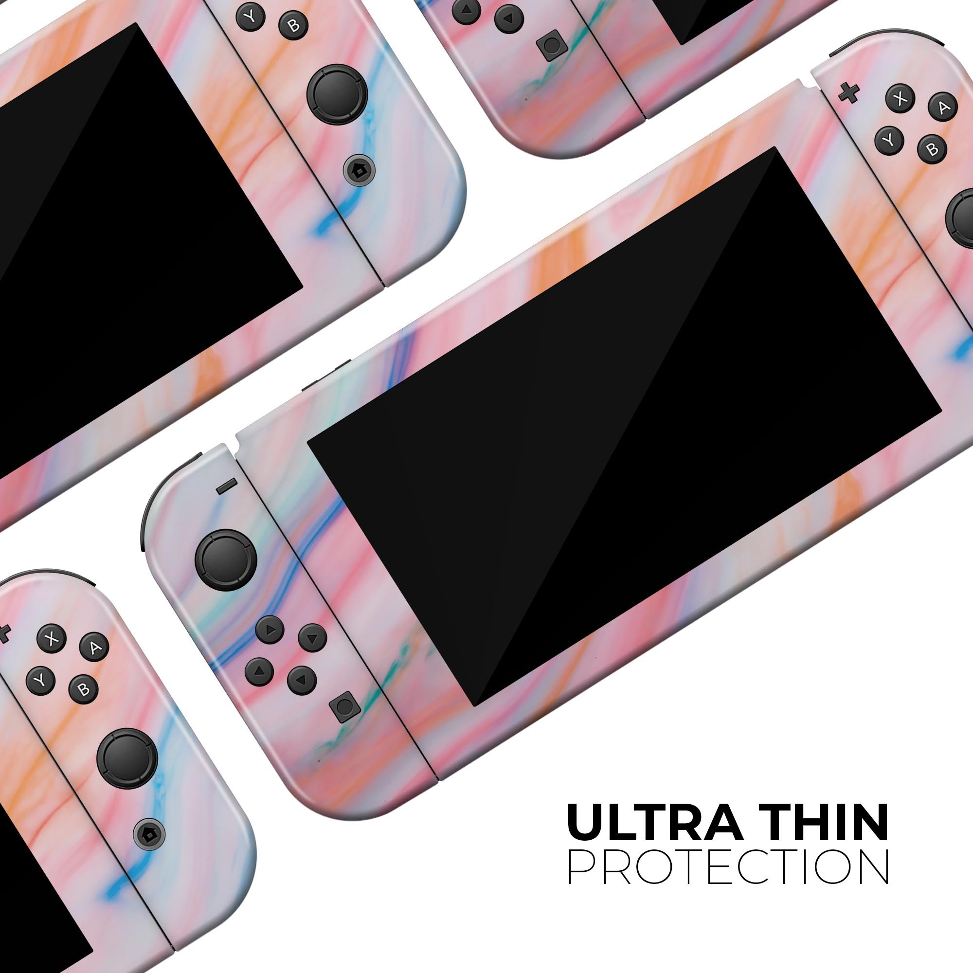 Magical Coral Marble V5 skin decal wrap kit for Nintendo Switch, showcasing vibrant coral marble design and soft-touch matte finish.