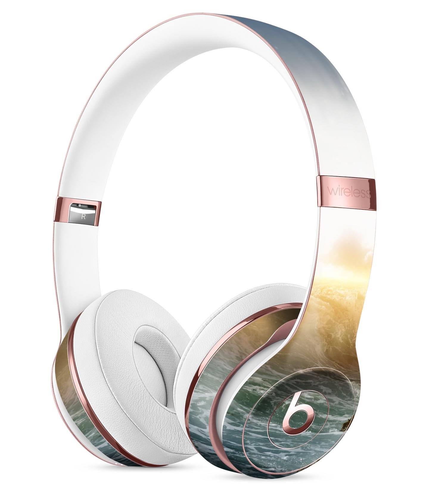 Majestic Sky on Crashing Waves Full-Body Skin Kit for Beats by Dre Solo 3 Wireless Headphones, showcasing vibrant colors and a sleek design.
