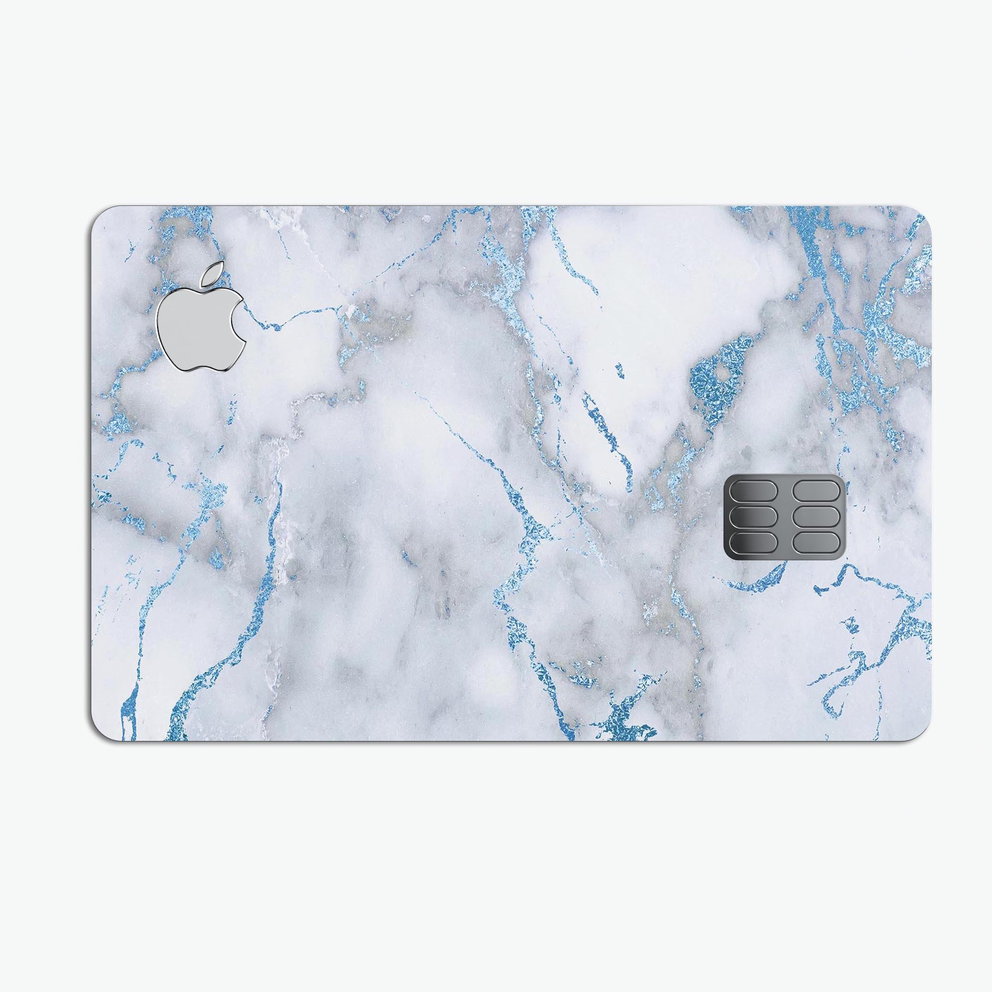 Marble & Digital Blue Frosted Foil V3 decal on an Apple Card, showcasing its premium design and protective features.