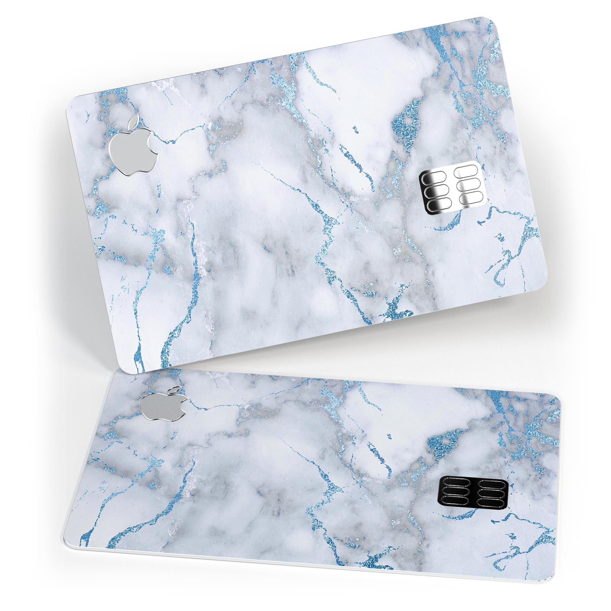 Marble & Digital Blue Frosted Foil V3 decal on an Apple Card, showcasing its premium design and protective features.