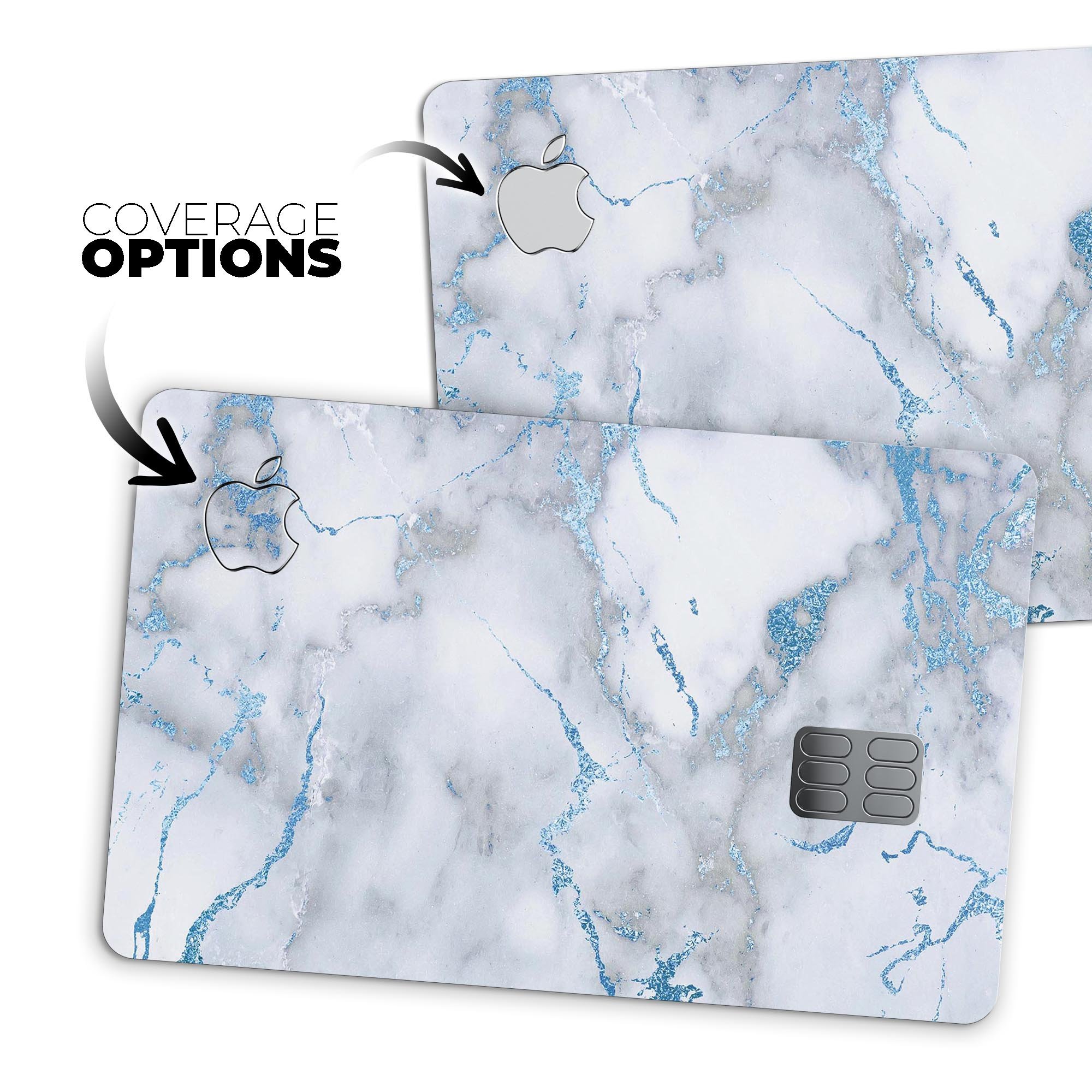 Marble & Digital Blue Frosted Foil V3 decal on an Apple Card, showcasing its premium design and protective features.