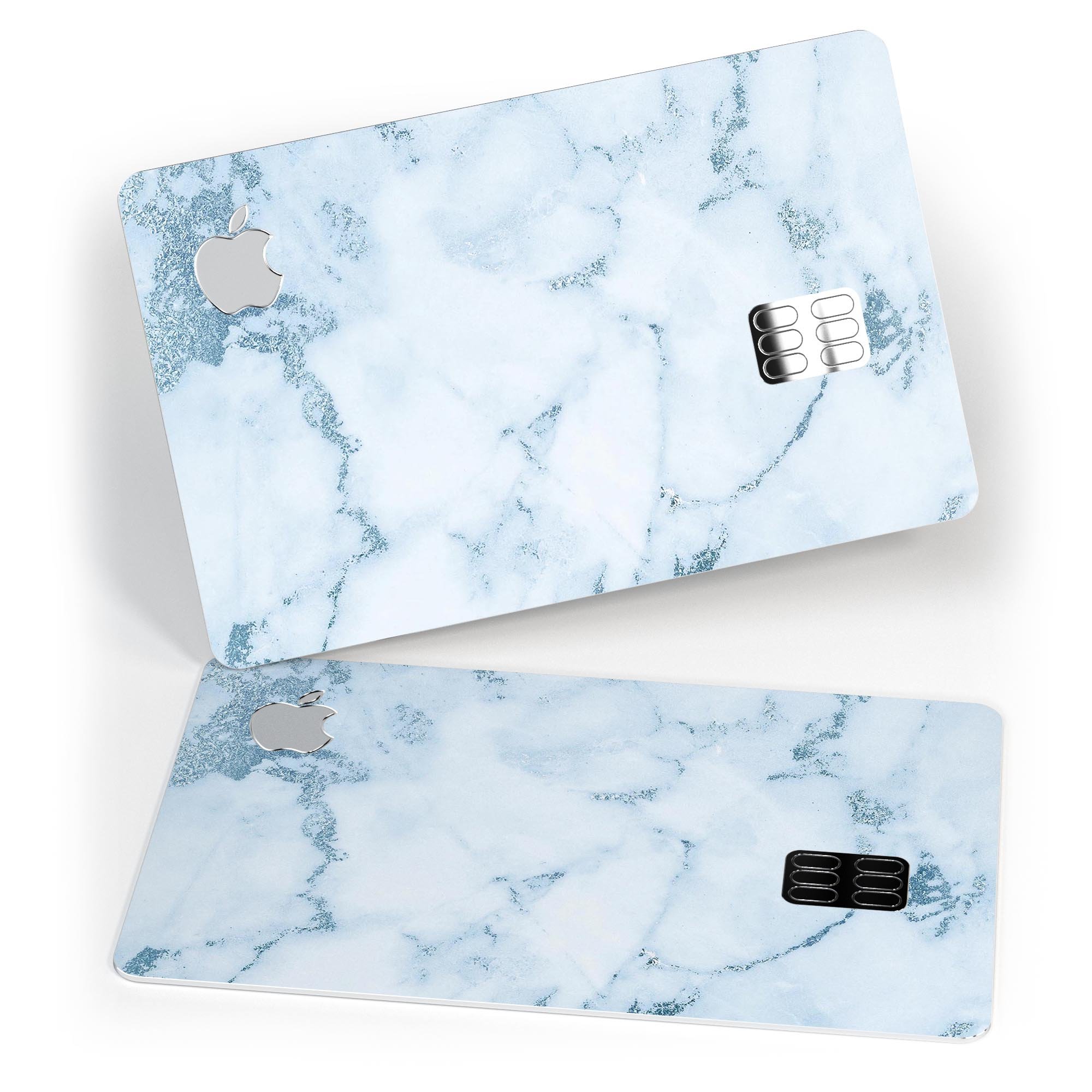 Marble & Digital Blue Frosted Foil V7 decal applied on an Apple Card, showcasing its premium design and protective features.