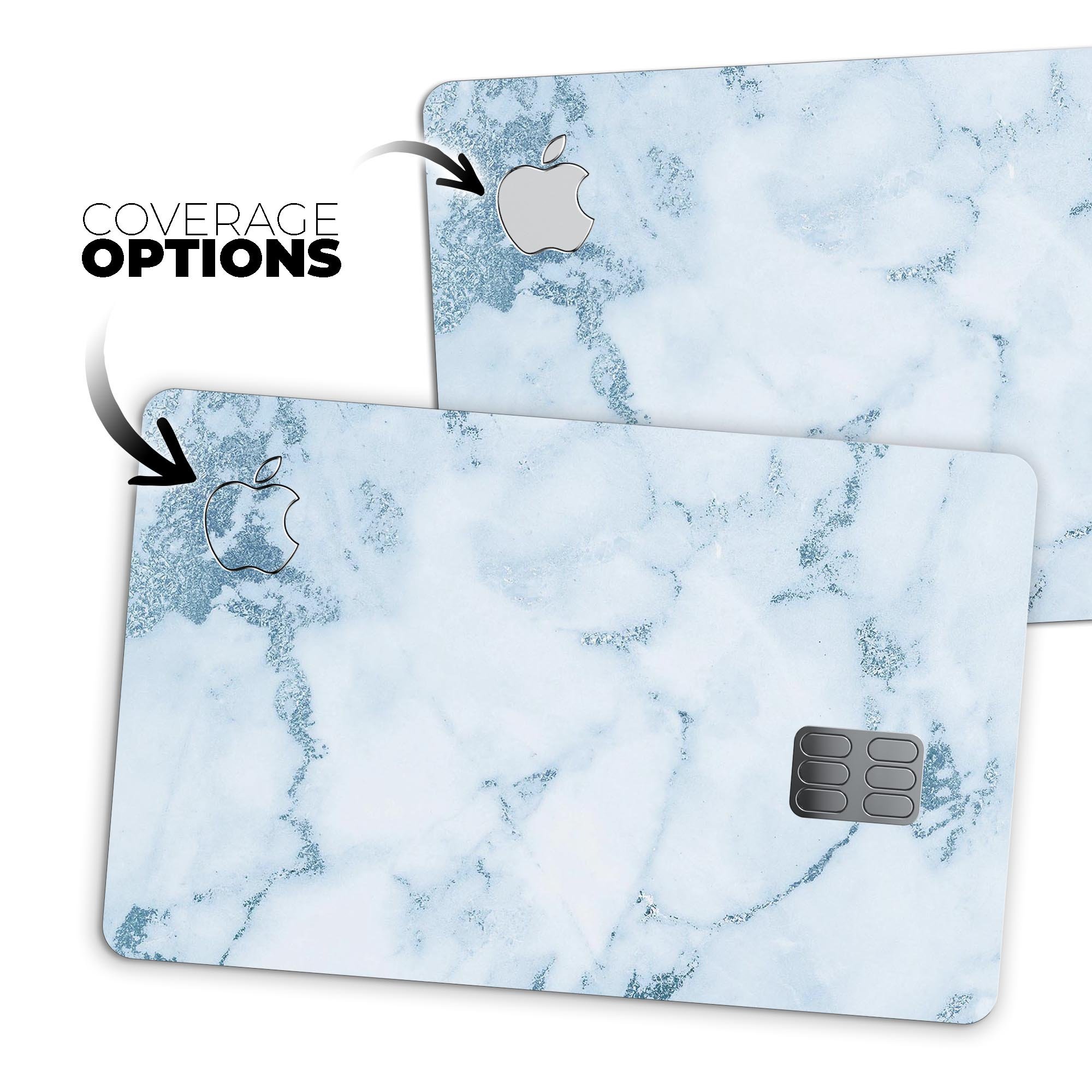 Marble & Digital Blue Frosted Foil V7 decal applied on an Apple Card, showcasing its premium design and protective features.