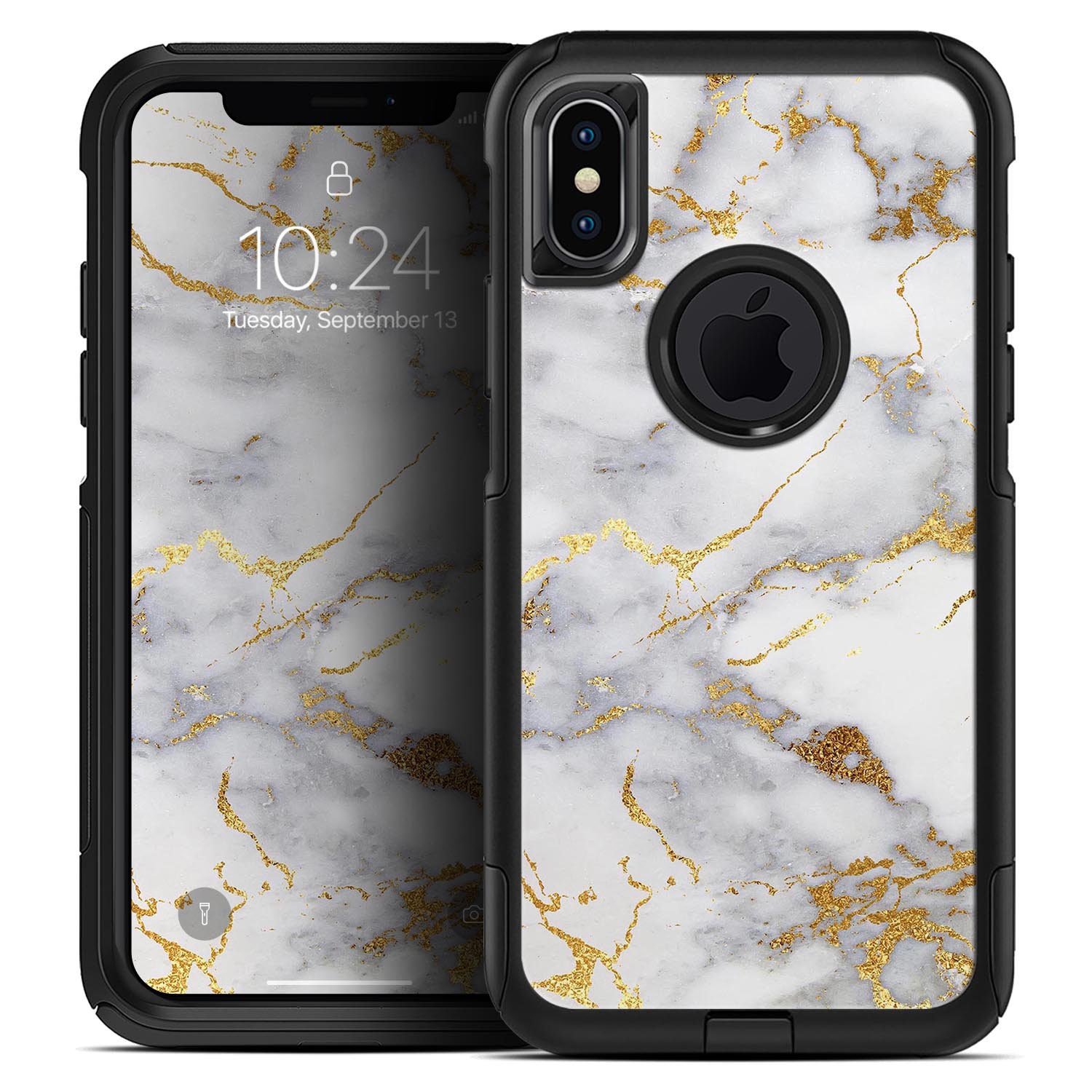 Marble and Digital Gold Foil V2 Skin Kit for iPhone OtterBox Cases, showcasing a stylish design with premium materials.