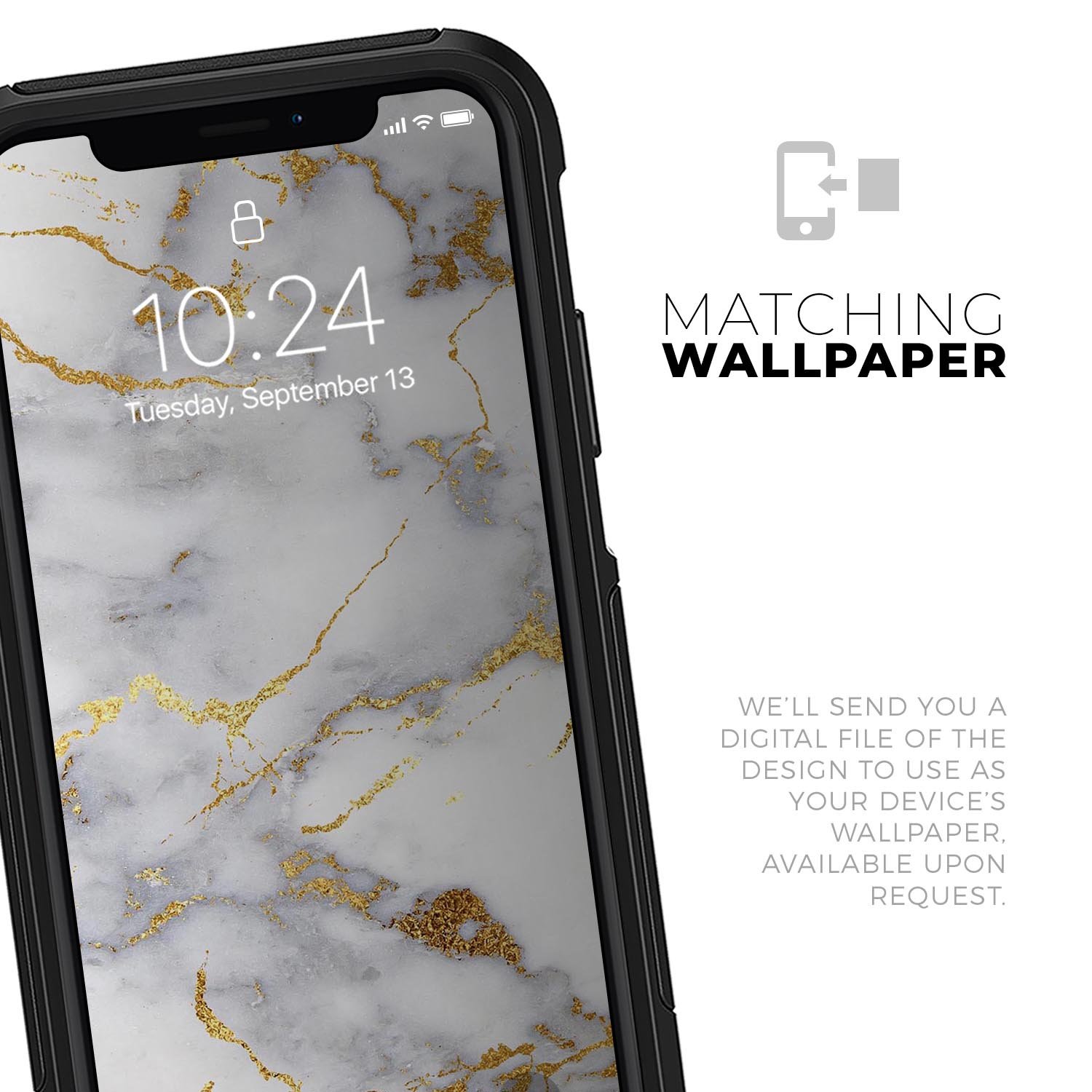 Marble and Digital Gold Foil V2 Skin Kit for iPhone OtterBox Cases, showcasing a stylish design with premium materials.