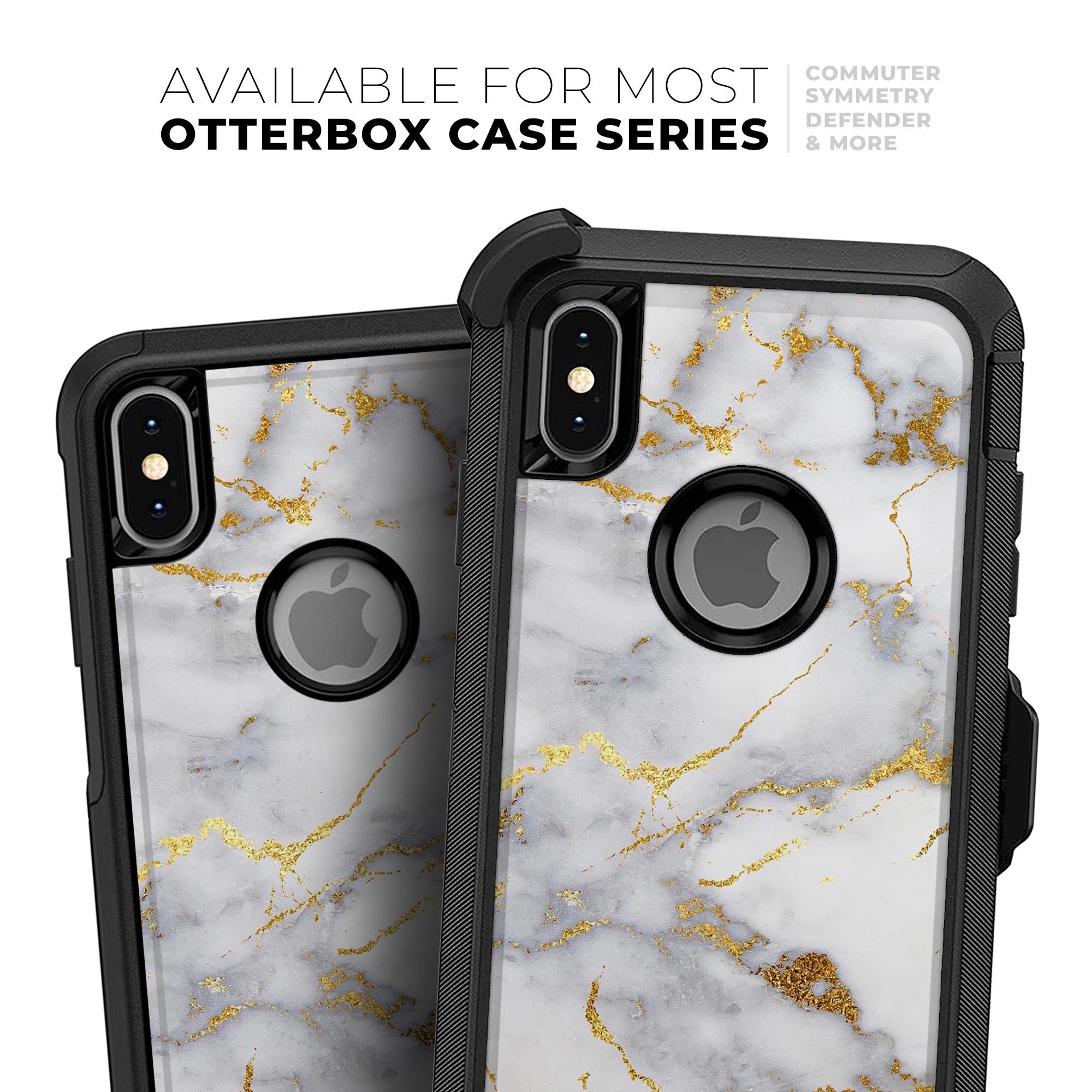 Marble and Digital Gold Foil V2 Skin Kit for iPhone OtterBox Cases, showcasing a stylish design with premium materials.