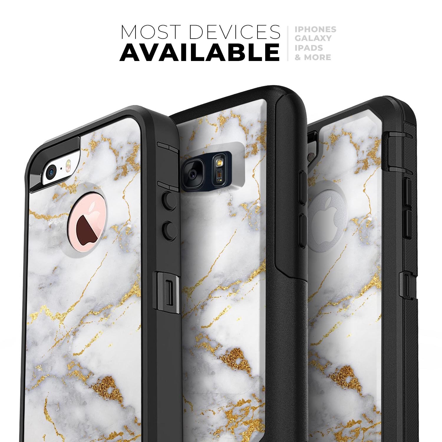 Marble and Digital Gold Foil V2 Skin Kit for iPhone OtterBox Cases, showcasing a stylish design with premium materials.