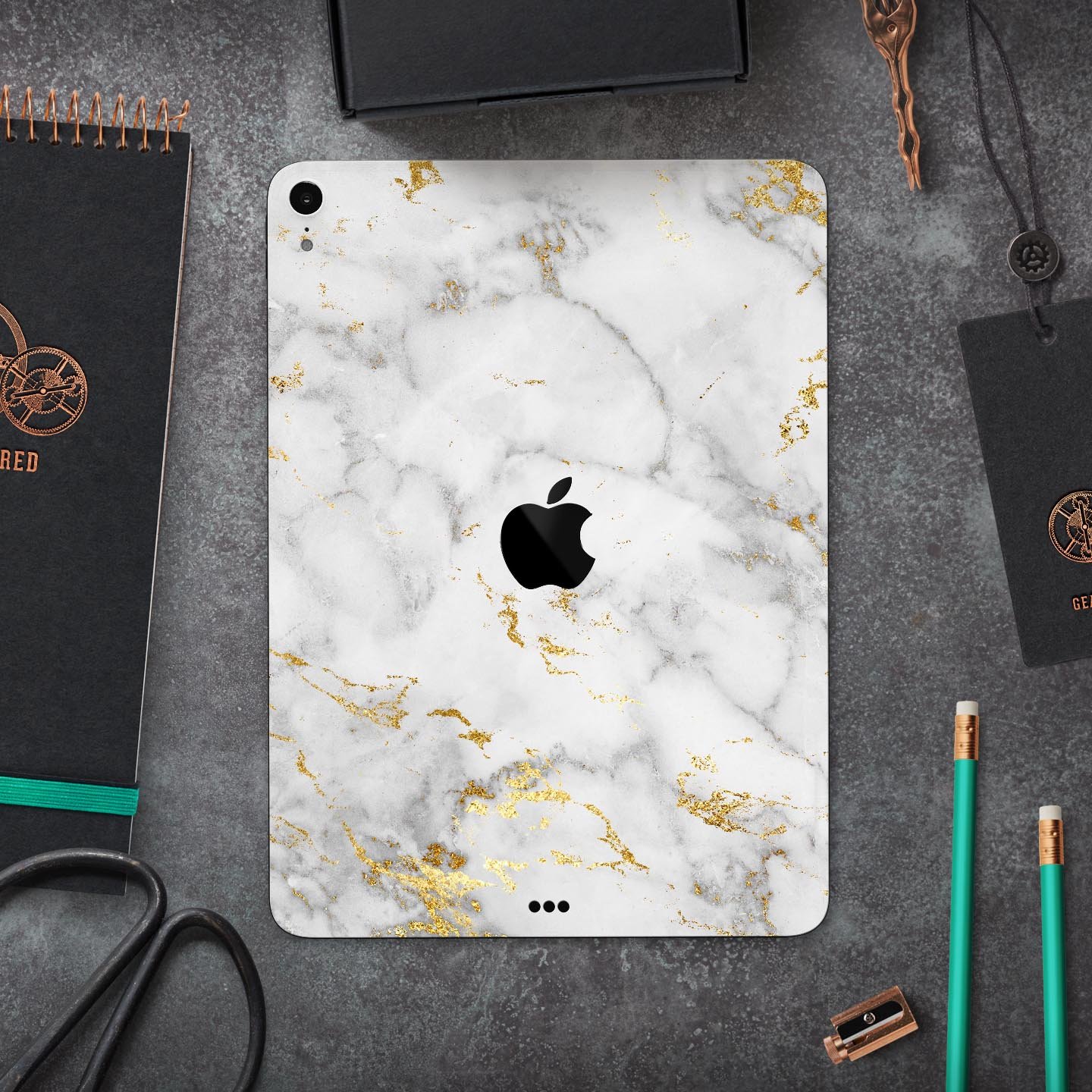 Marble and Digital Gold Foil V3 skin decal for Apple devices, showcasing a stylish design with premium 3M materials.