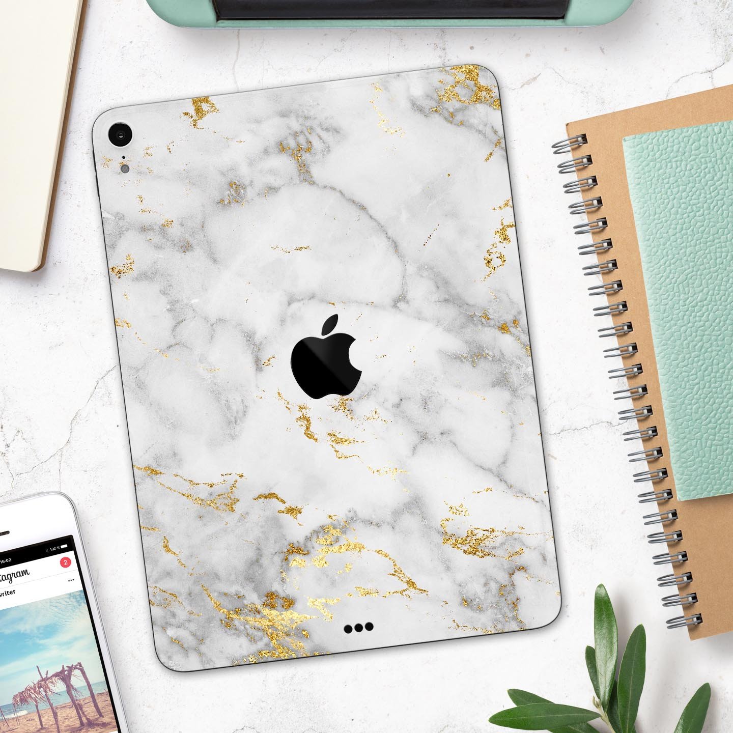 Marble and Digital Gold Foil V3 skin decal for Apple devices, showcasing a stylish design with premium 3M materials.
