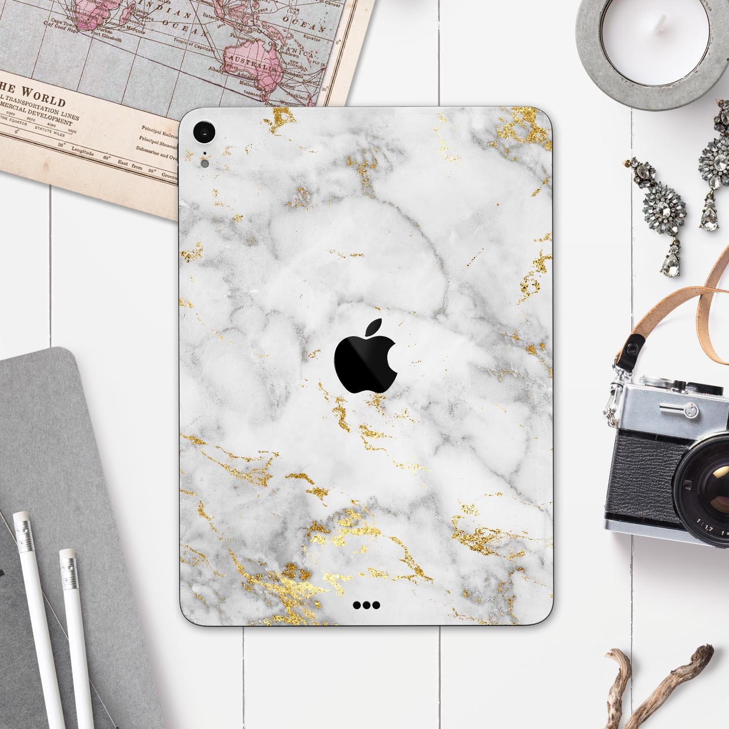 Marble and Digital Gold Foil V3 skin decal for Apple devices, showcasing a stylish design with premium 3M materials.