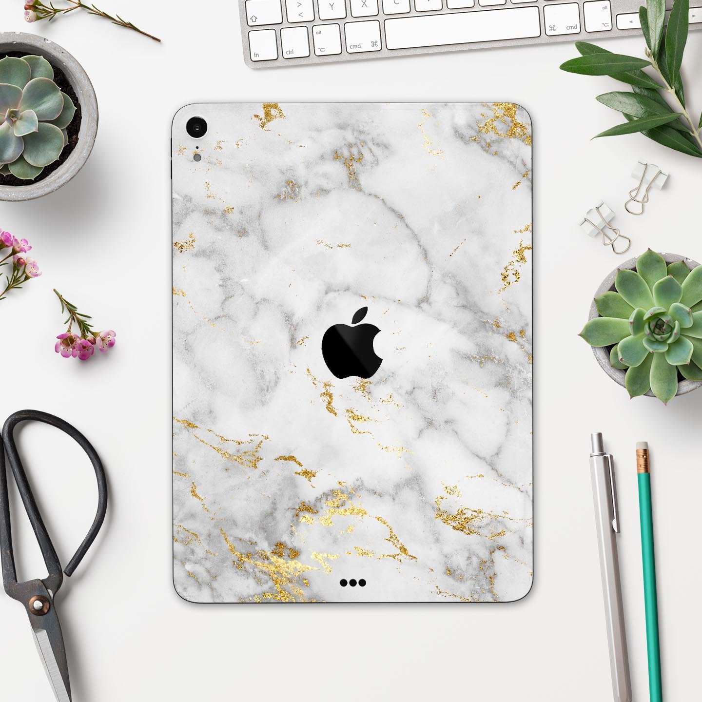 Marble and Digital Gold Foil V3 skin decal for Apple devices, showcasing a stylish design with premium 3M materials.
