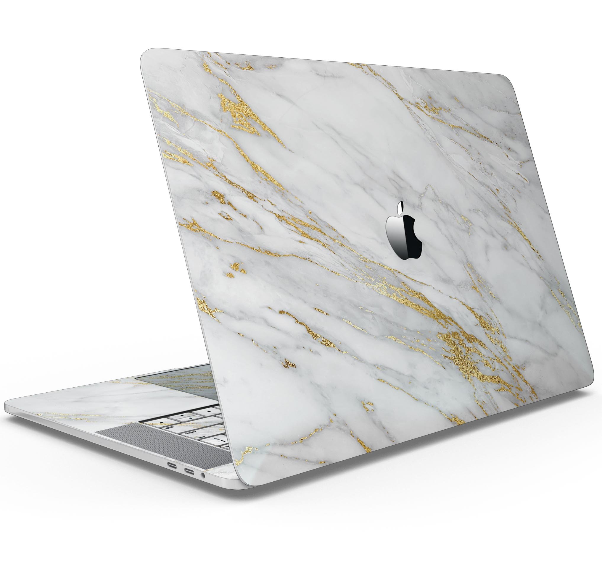 Marble and Digital Gold Foil V4 skin decal wrap kit for MacBook, showcasing a stylish design with a glossy finish.