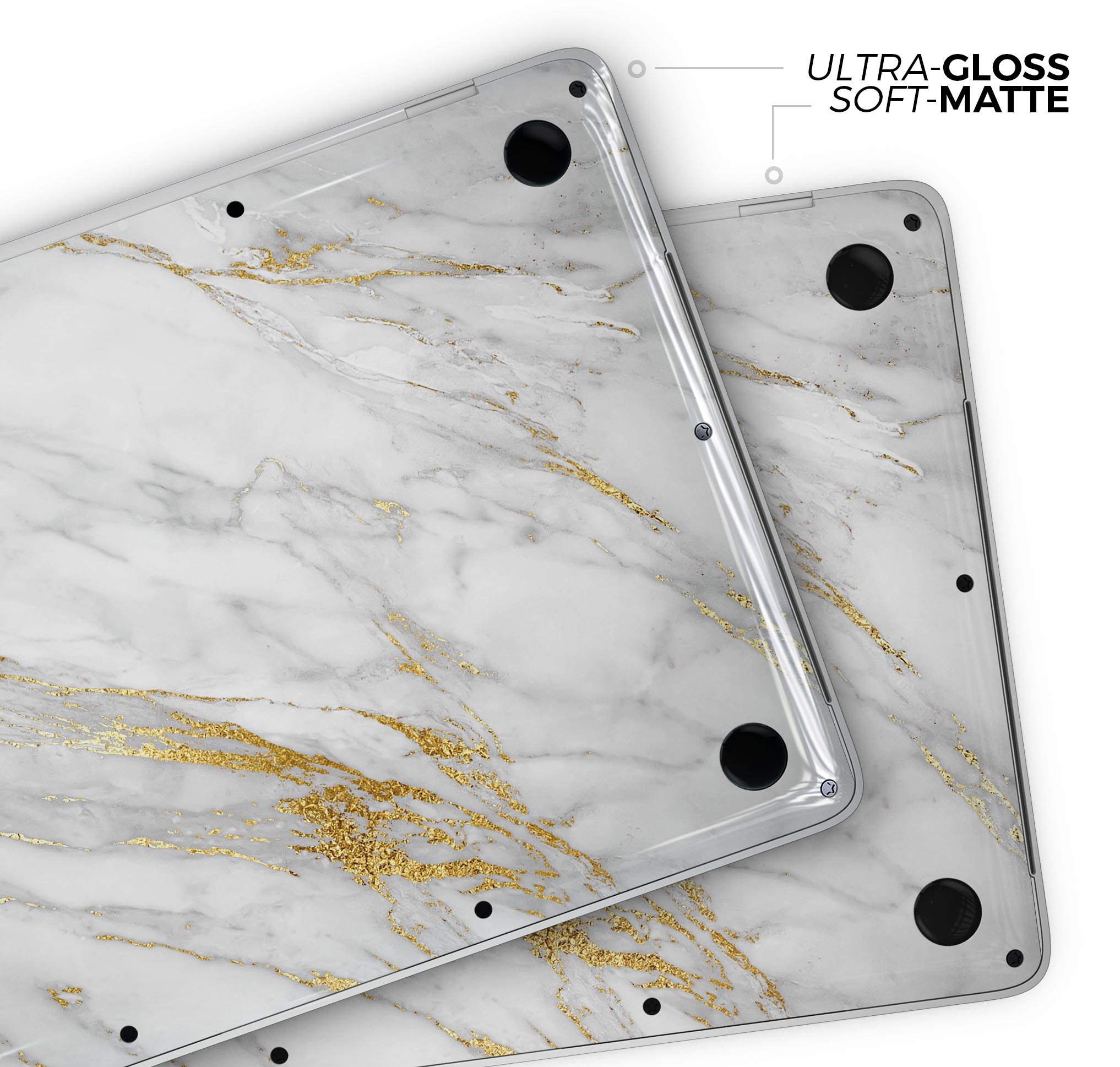Marble and Digital Gold Foil V4 skin decal wrap kit for MacBook, showcasing a stylish design with a glossy finish.