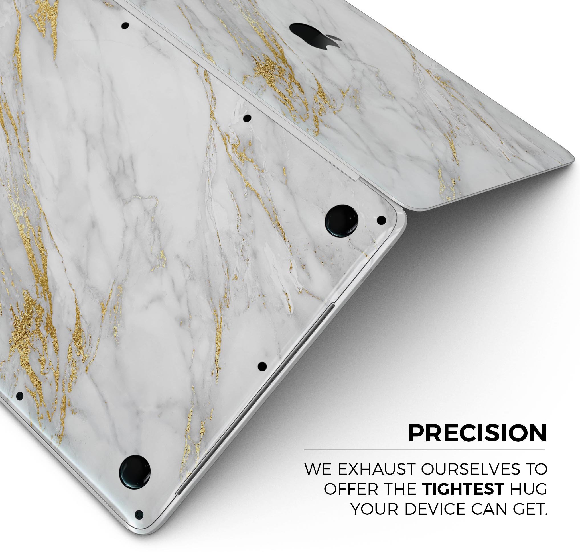 Marble and Digital Gold Foil V4 skin decal wrap kit for MacBook, showcasing a stylish design with a glossy finish.