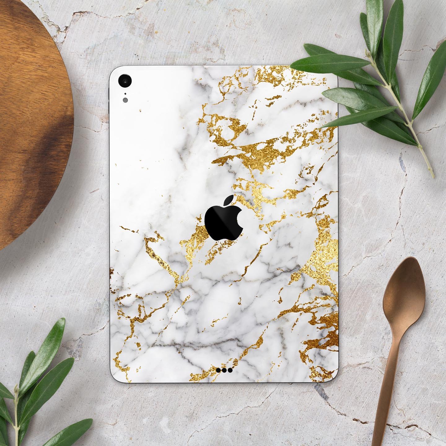 Marble and digital gold foil skin decal for Apple devices, showcasing a stylish design with premium 3M materials.